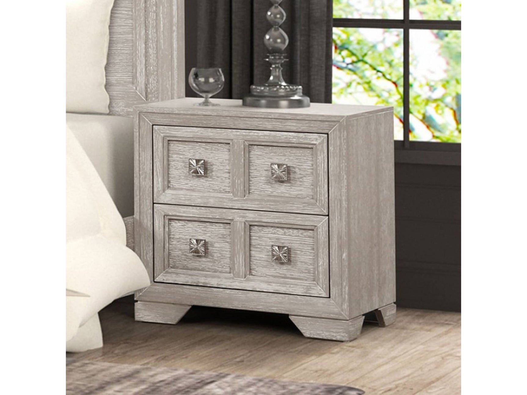 Argenthart Light Gray Queen 5 Piece Bedroom Set w/2 Nightstands - Ornate Home