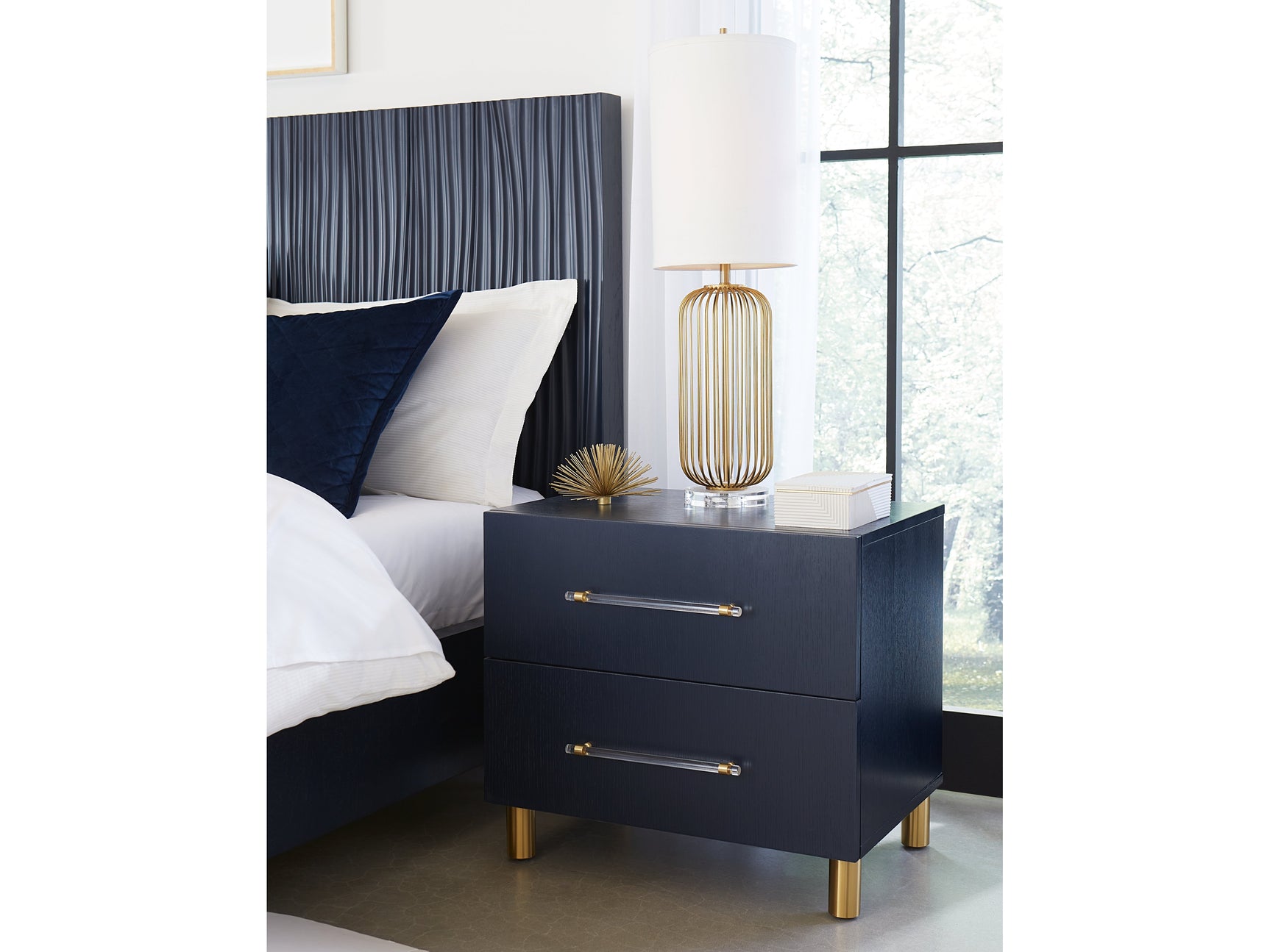 Argento Navy Blue/Burnished Brass Two Drawer USB Charging Nightstand - Ornate Home
