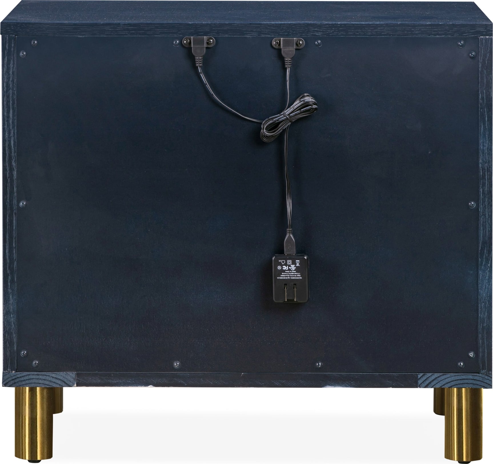 Argento Navy Blue/Burnished Brass Two Drawer USB Charging Nightstand - Ornate Home