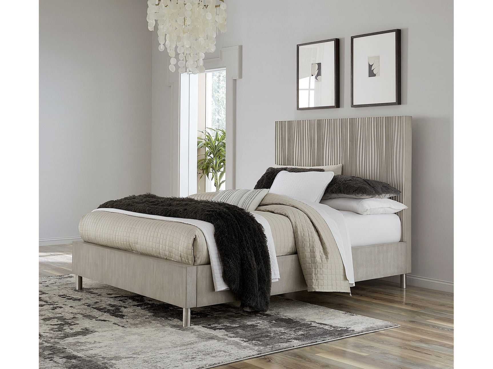 Argento Wave-Patterned California King Bed in Misty Grey - Ornate Home