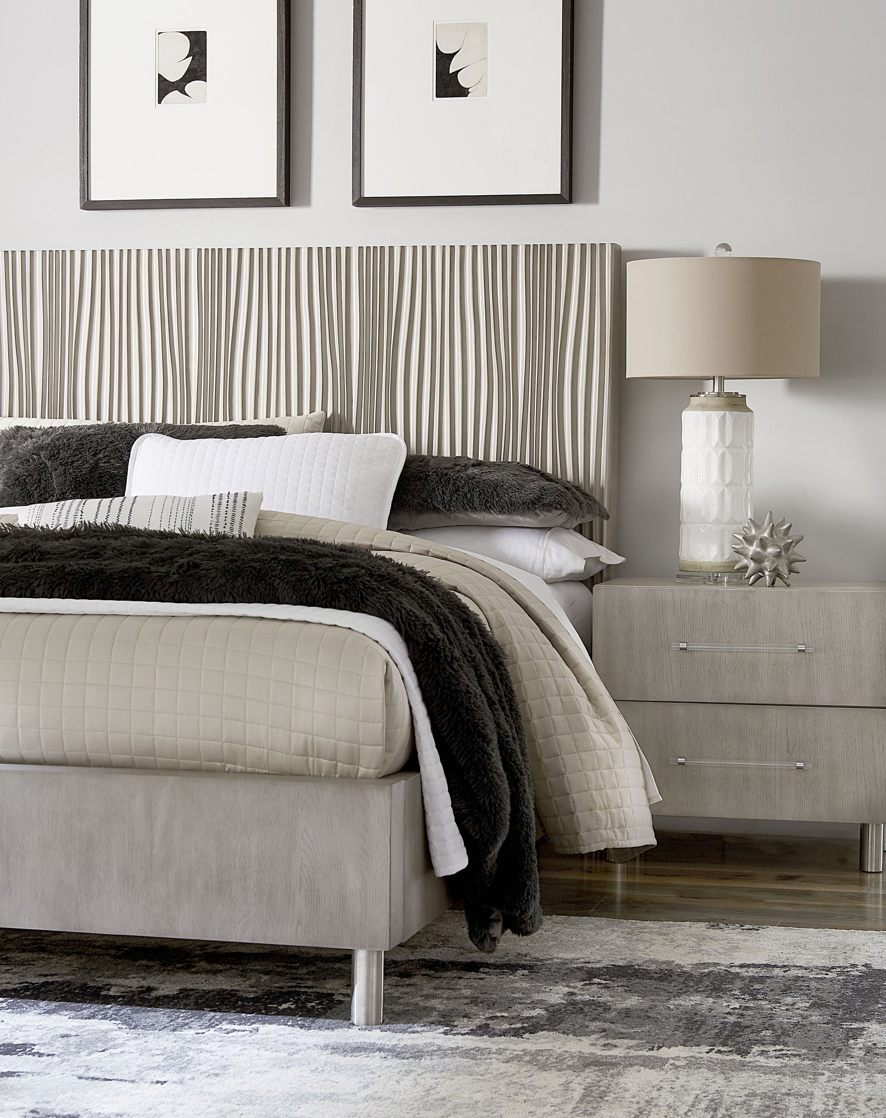 Argento Wave-Patterned Full Bed in Misty Grey - Ornate Home