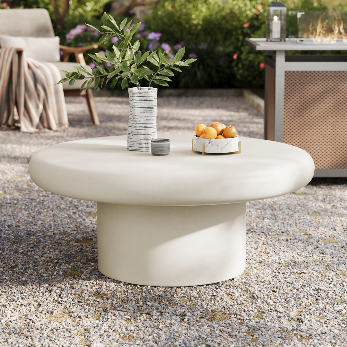 Argos White Indoor - Outdoor Patio Concrete Round Coffee Table - Ornate Home