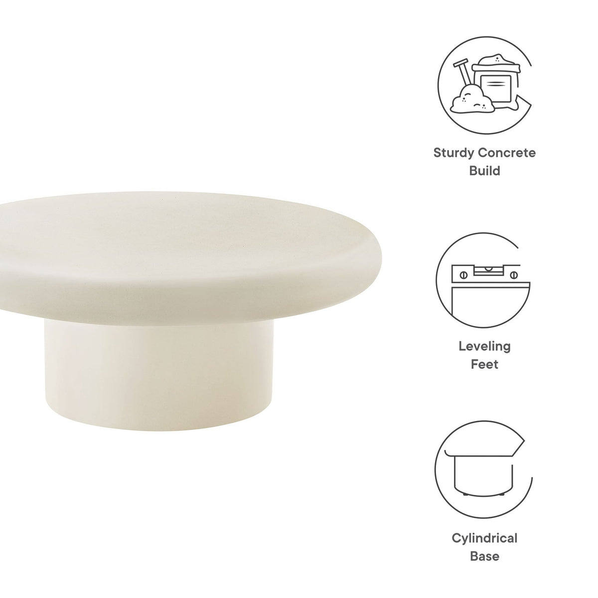 Argos White Indoor - Outdoor Patio Concrete Round Coffee Table - Ornate Home