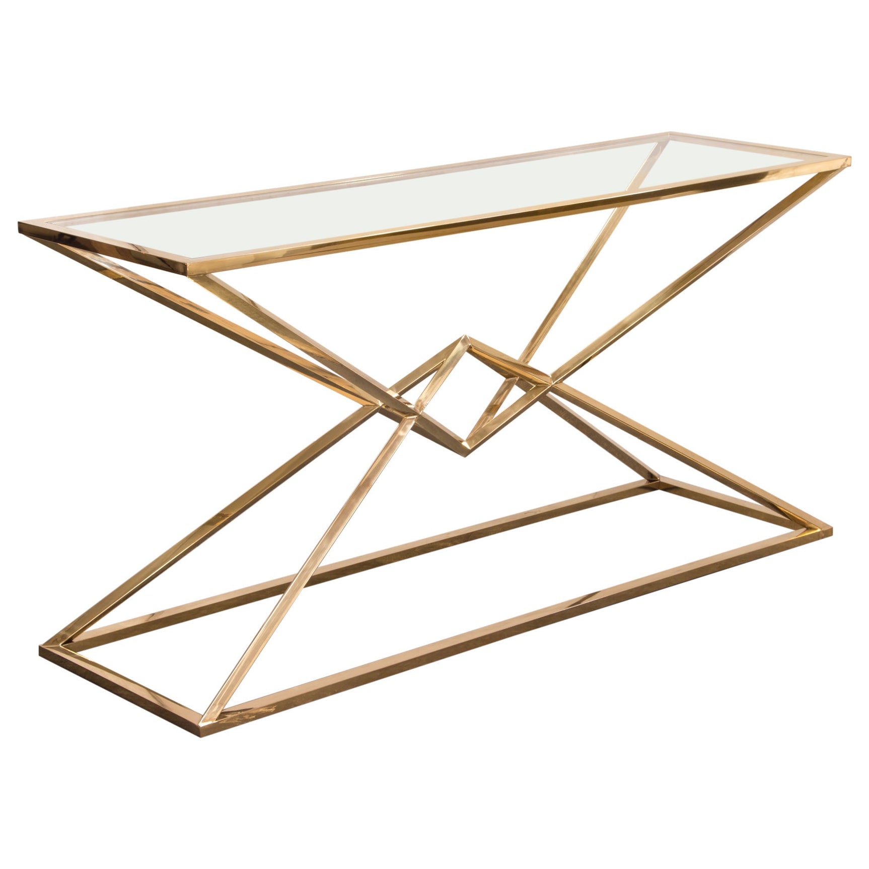 Aria Gold Rectangle Console Table w/ Polished Gold Finish Base & Clear, Tempered Glass Top by Diamond Sofa - Ornate Home