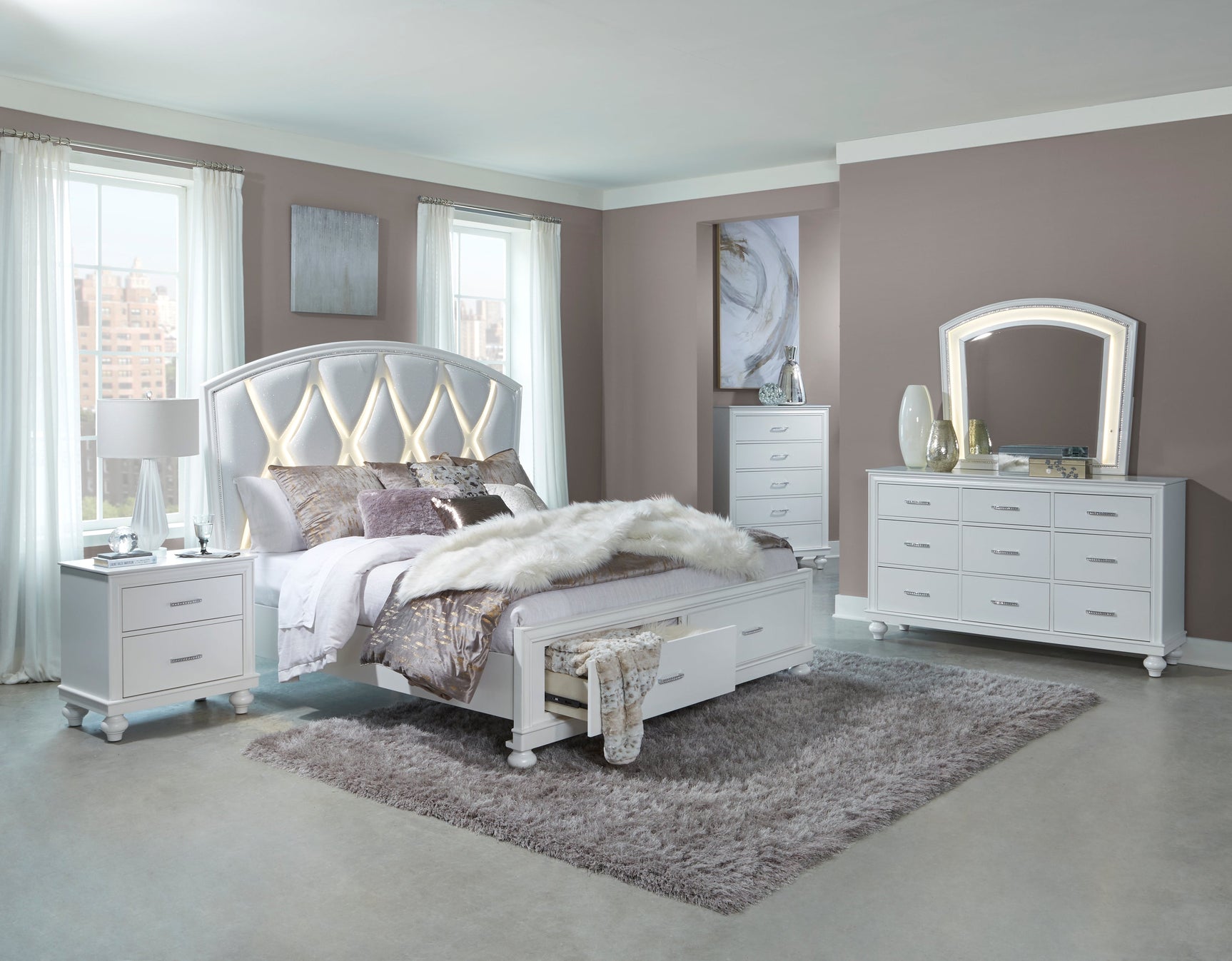 Aria White Queen Platform Bed - Ornate Home