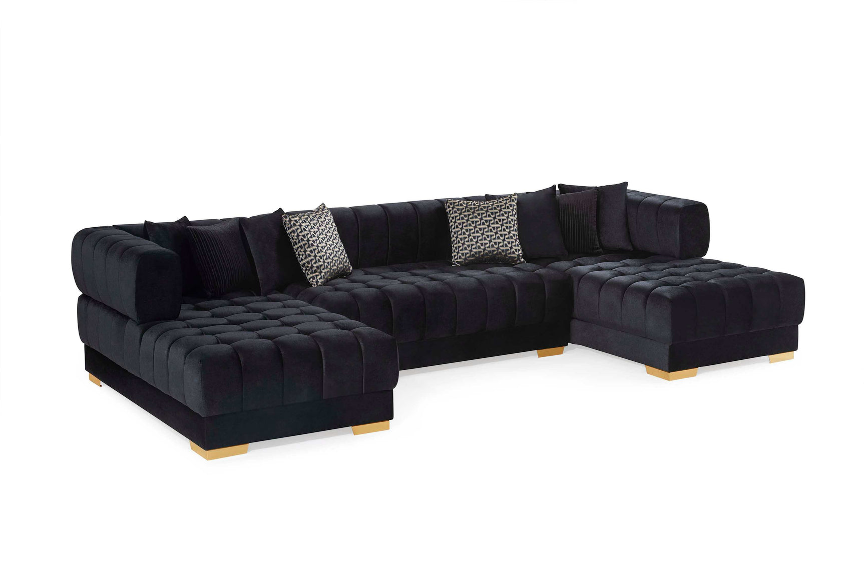 Ariana Black Velvet Double Chaise Sectional Sofa - Ornate Home