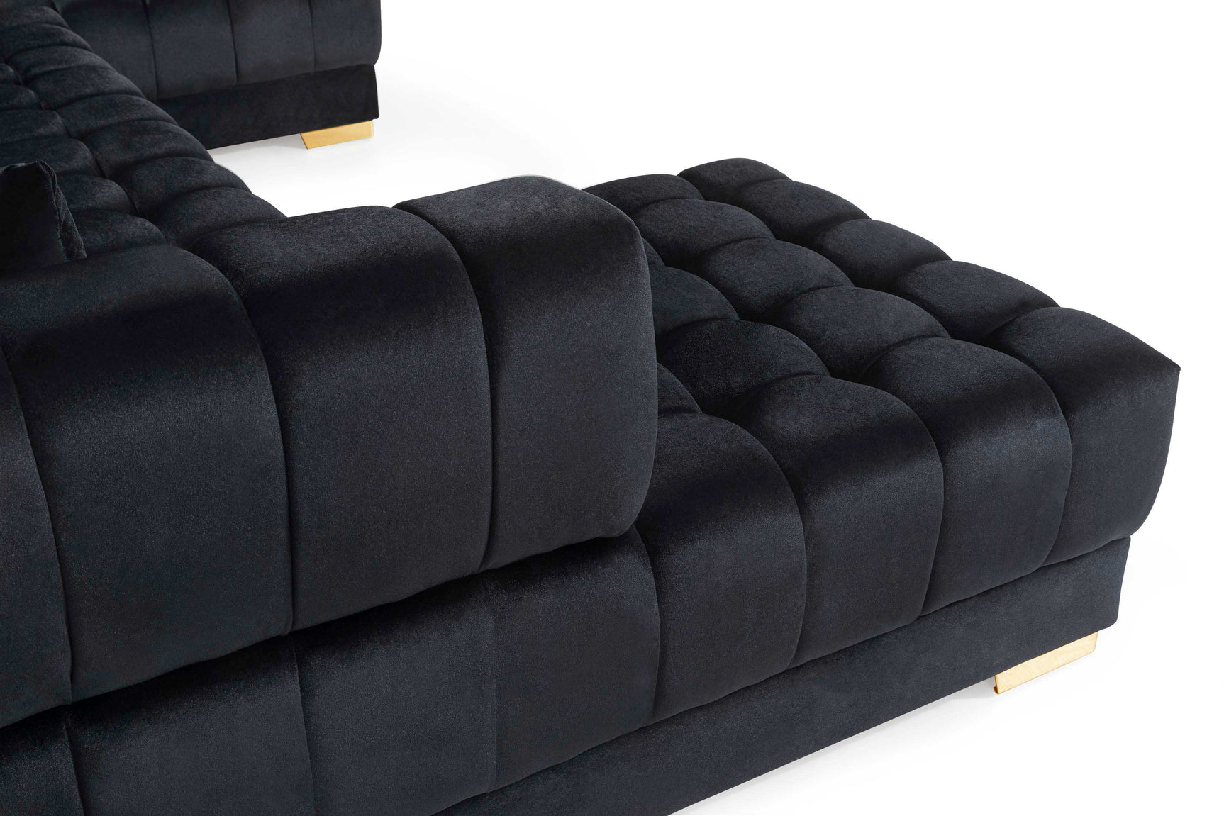 Ariana Black Velvet Double Chaise Sectional Sofa - Ornate Home