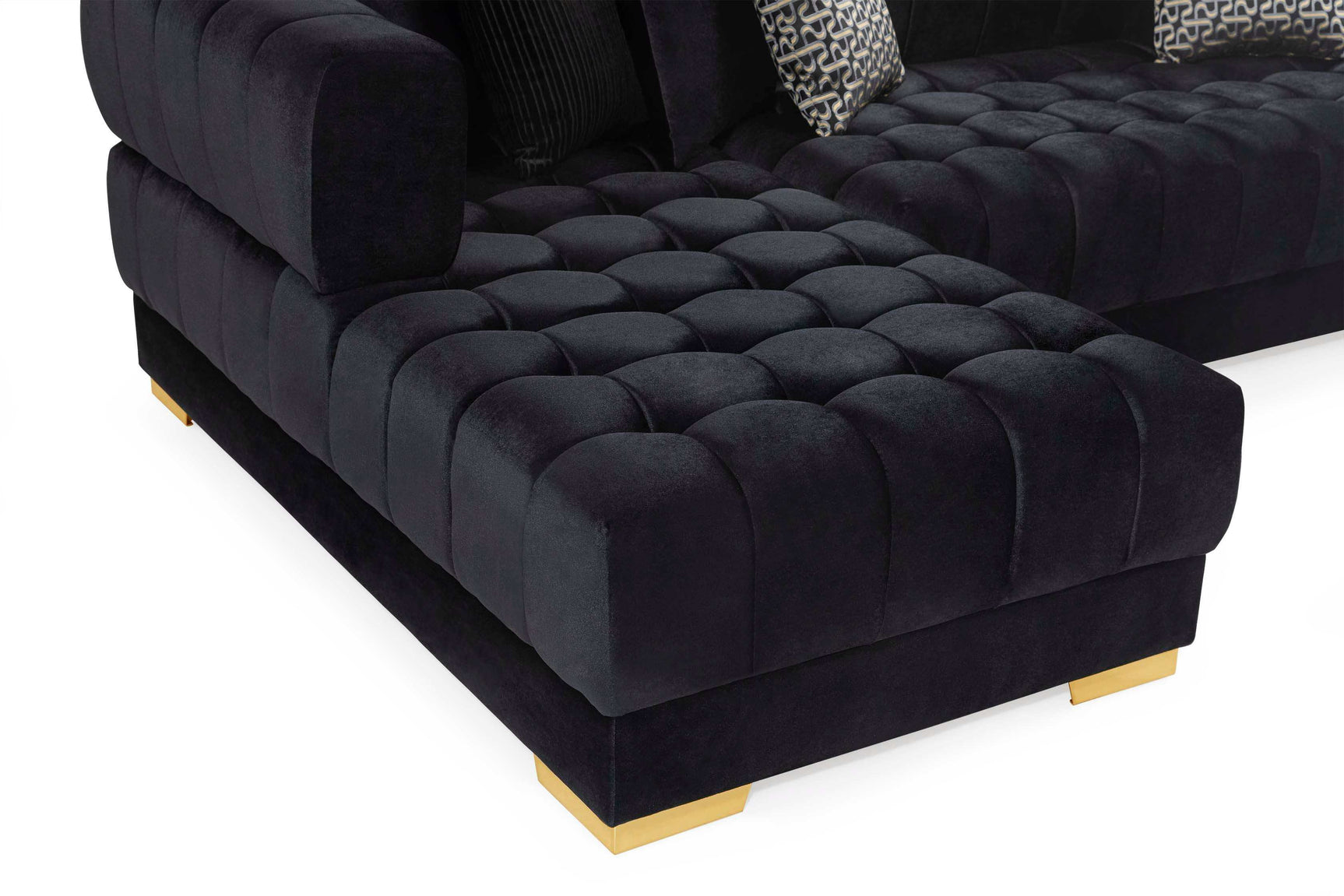 Ariana Black Velvet Double Chaise Sectional Sofa - Ornate Home