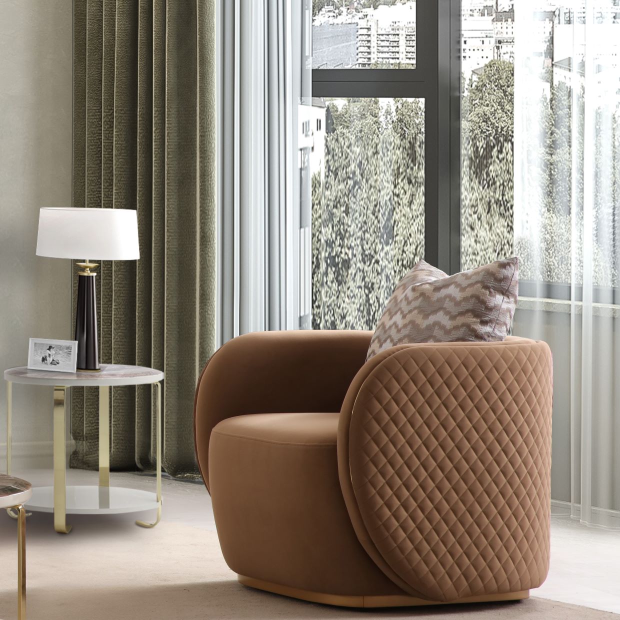 Ariana Gold/Caramel Velvet Accent Chair - Ornate Home