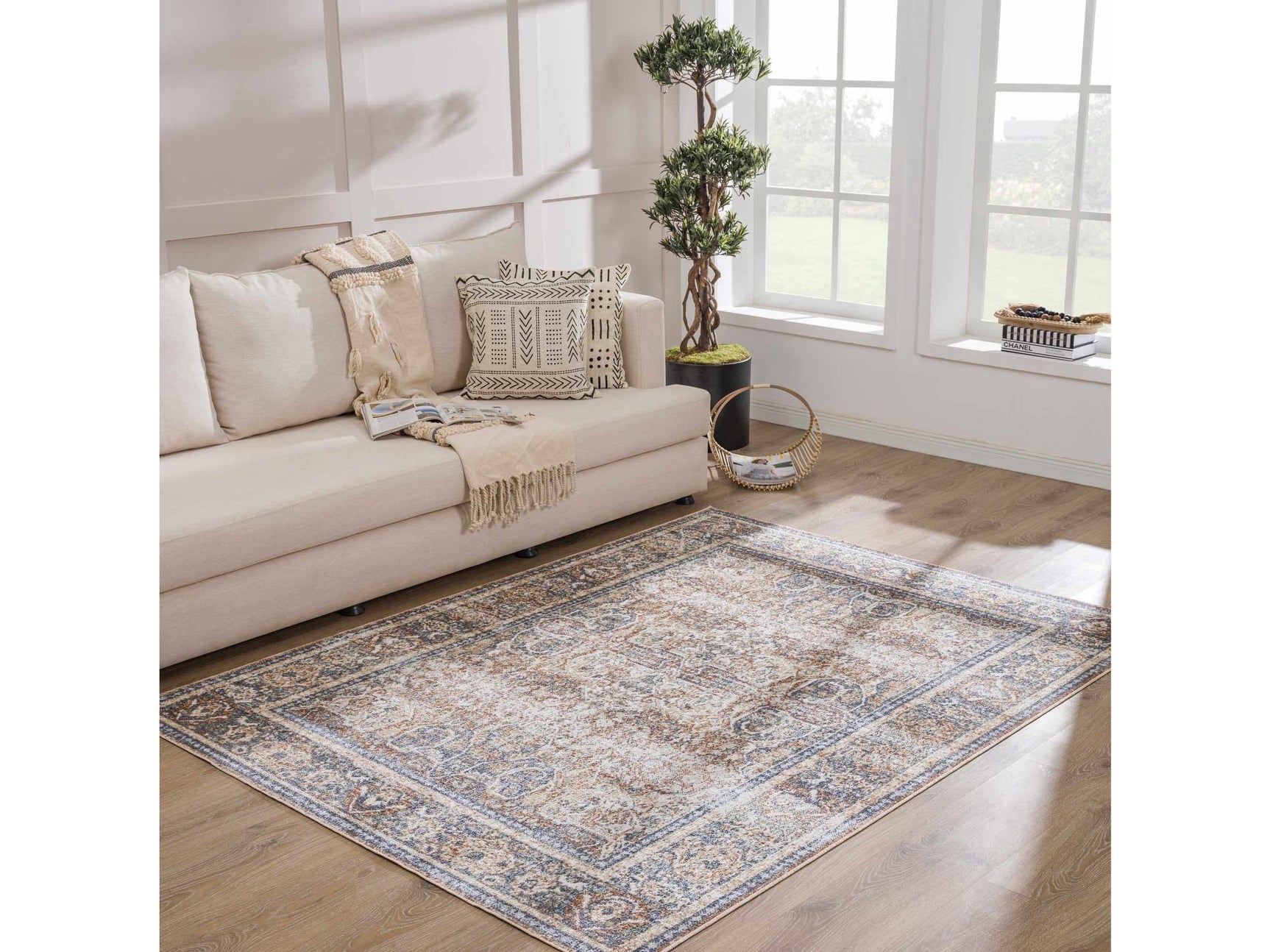 Arias Beige Blue Washable Area Rug - Ornate Home