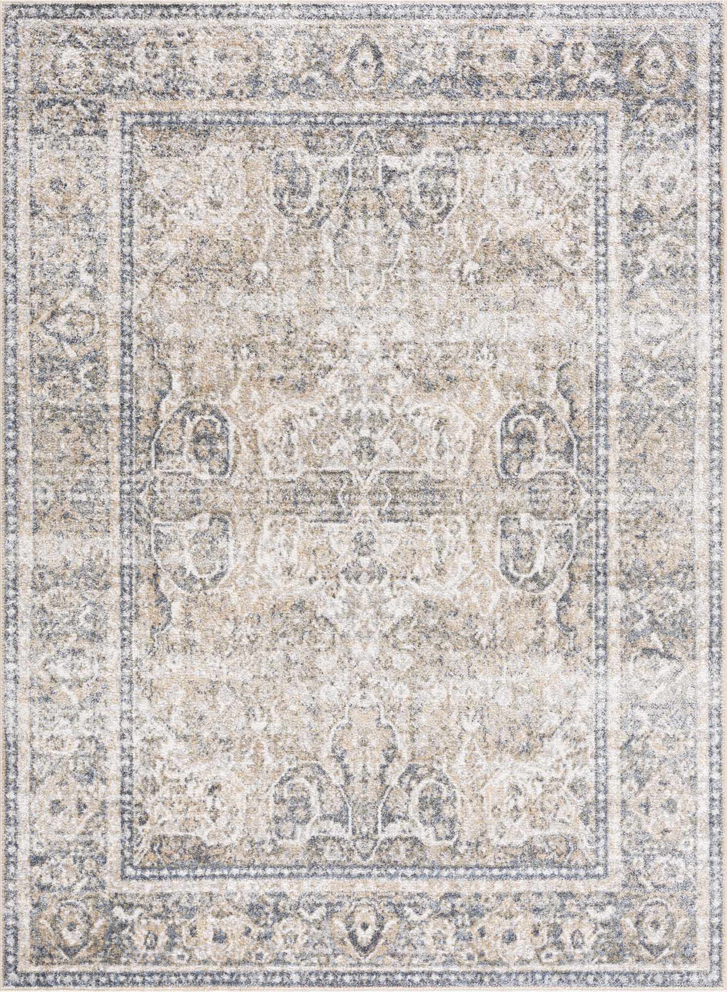 Arias Cream & Blue Washable Area Rug - Ornate Home