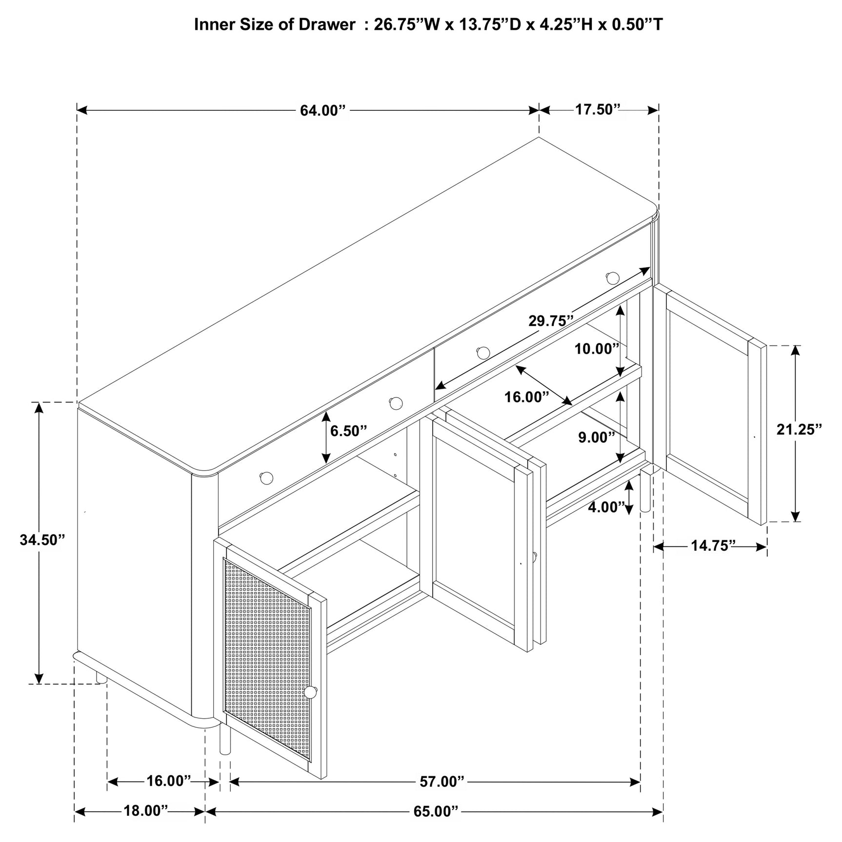 Arini Black 2-drawer Cane Door Dining Sideboard Server - Ornate Home