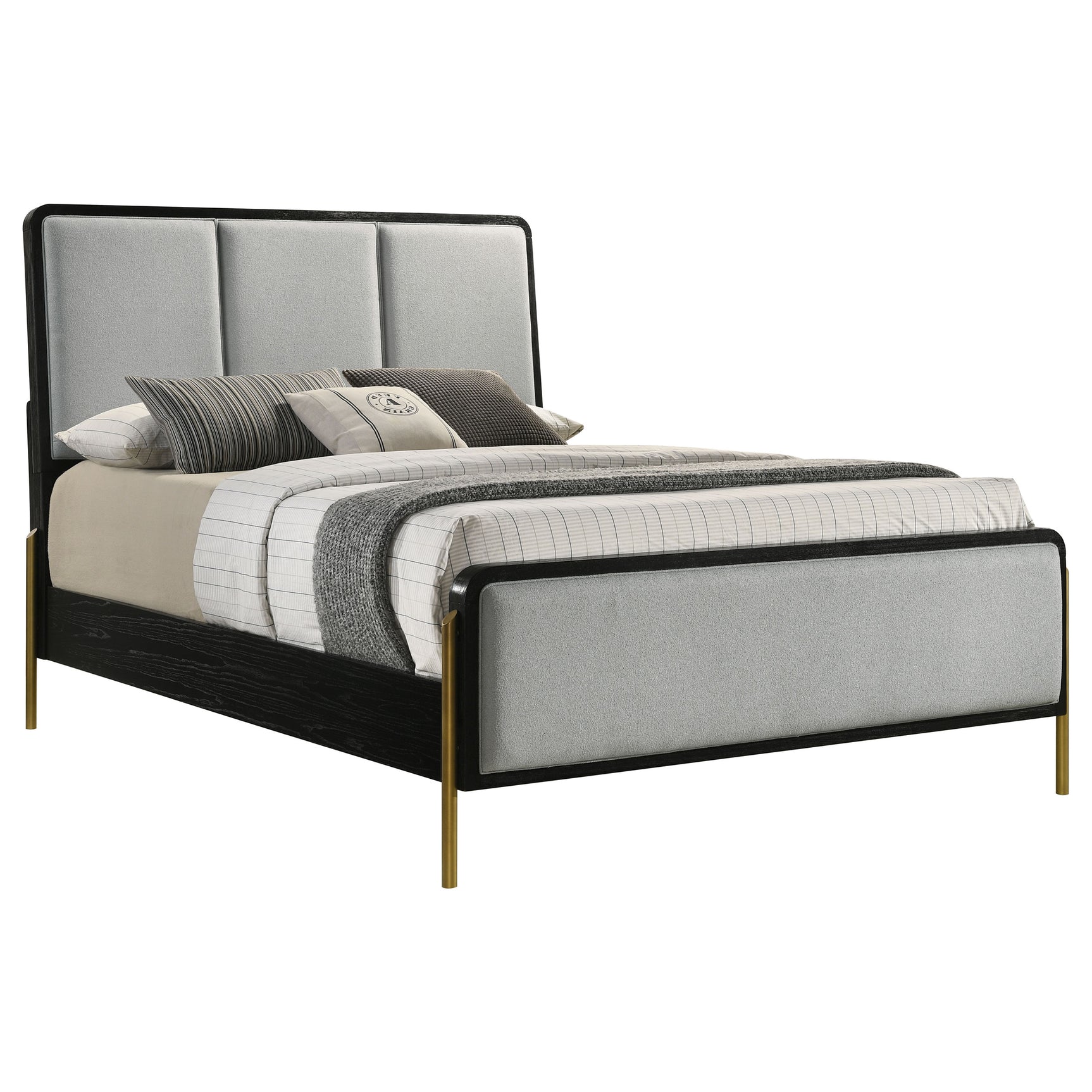 Arini Black / Grey Eastern King Upholstered Panel Bed - Ornate Home