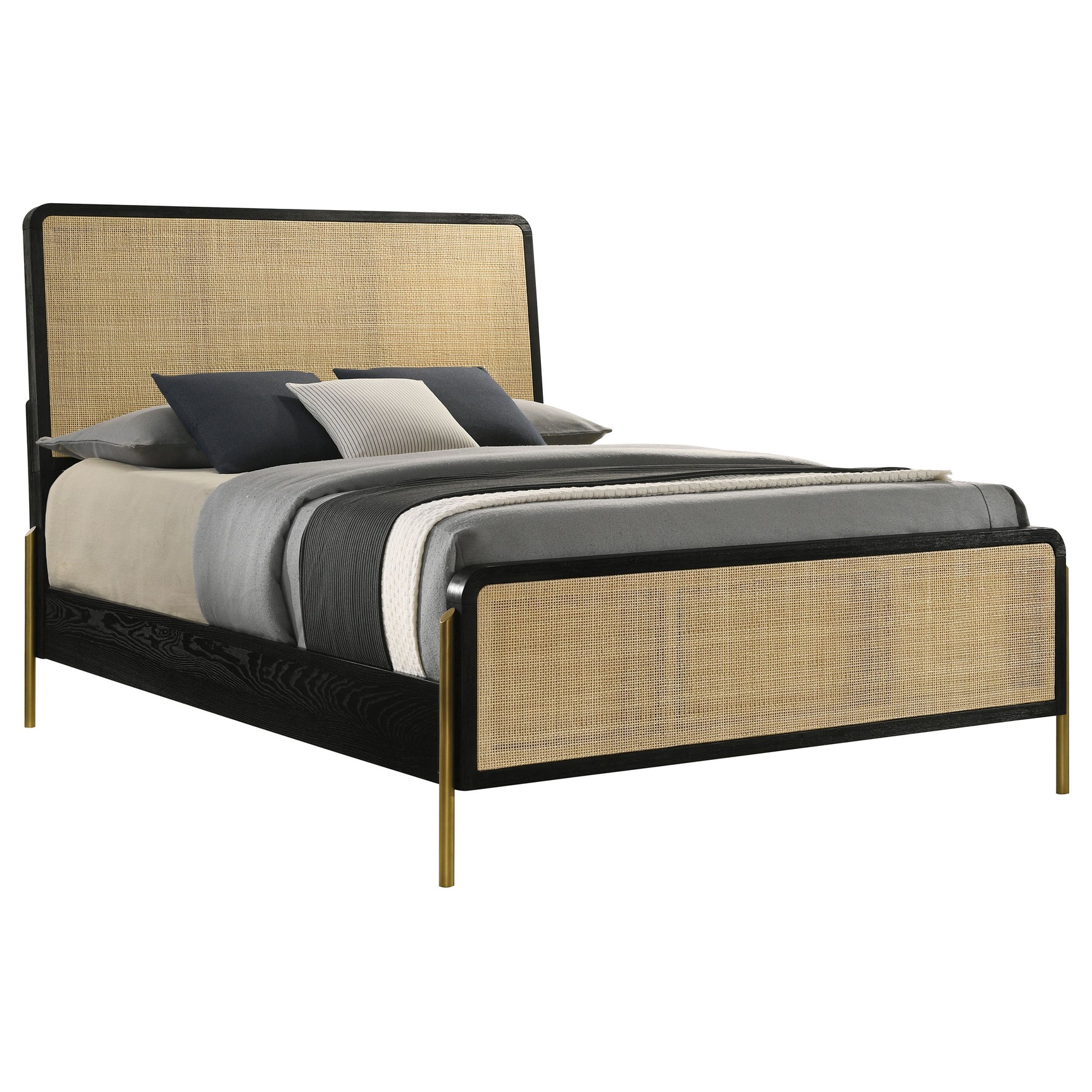 Arini Black / Natural Eastern King Rattan Panel Bed - Ornate Home