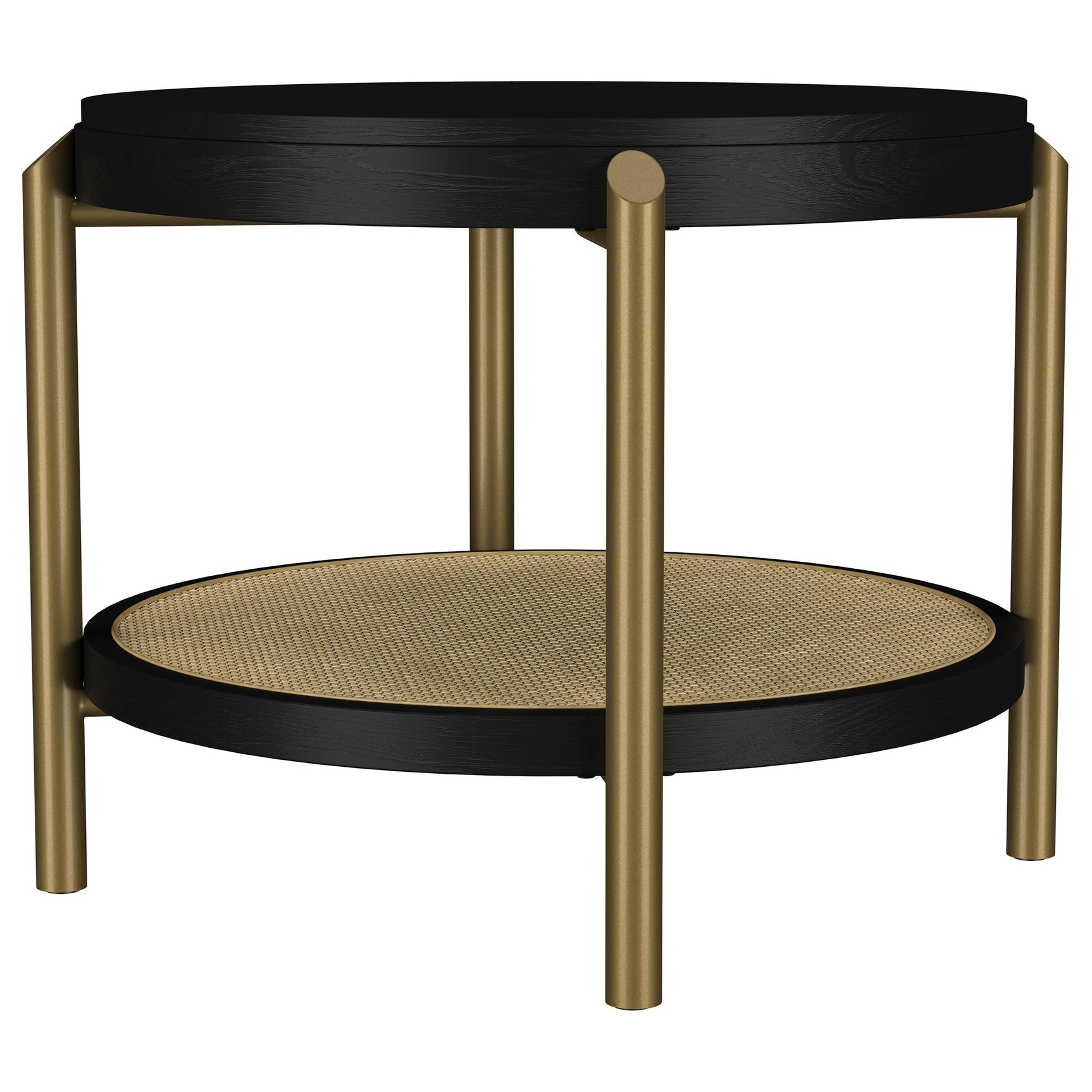 Arini Black Round End Side Table With Storage Shelf - Ornate Home