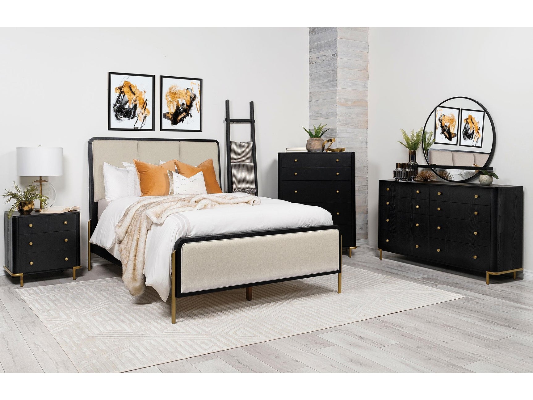 Arini Cream and Black 5-piece California King Bedroom Set - Ornate Home
