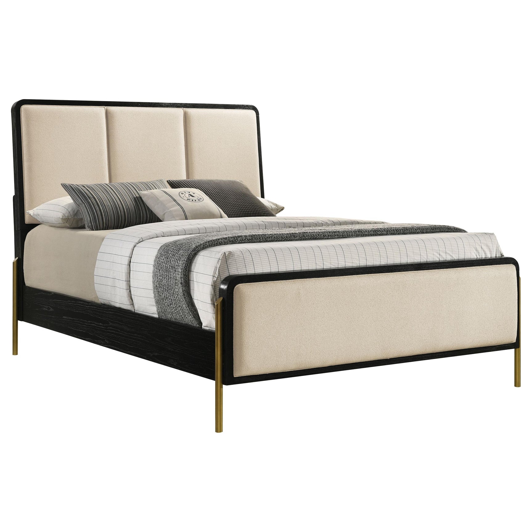 Arini Cream and Black 56-inch Queen Panel Bed - Ornate Home