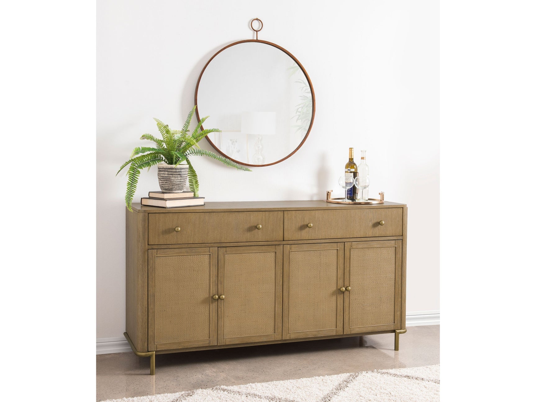 Arini Sand Wash 2-drawer Cane Door Dining Sideboard Server - Ornate Home