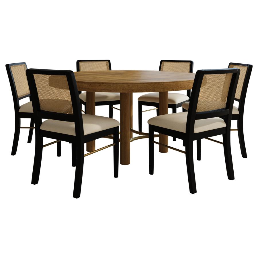 Arini Sand Wash/Black 7-piece Round Dining Table Set - Ornate Home