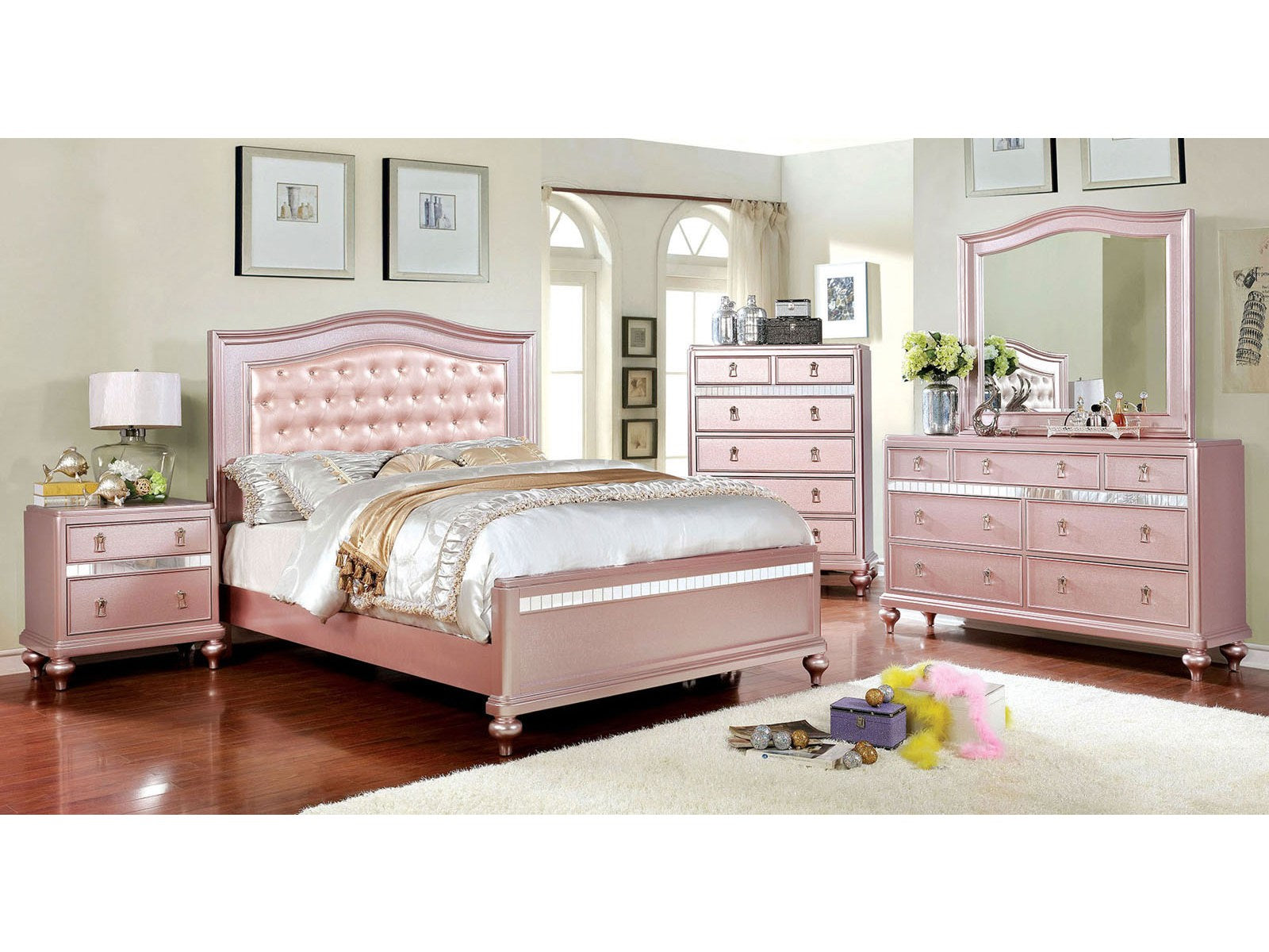 Ariston Rose Gold 4 Pc. Twin Bedroom Set - Ornate Home