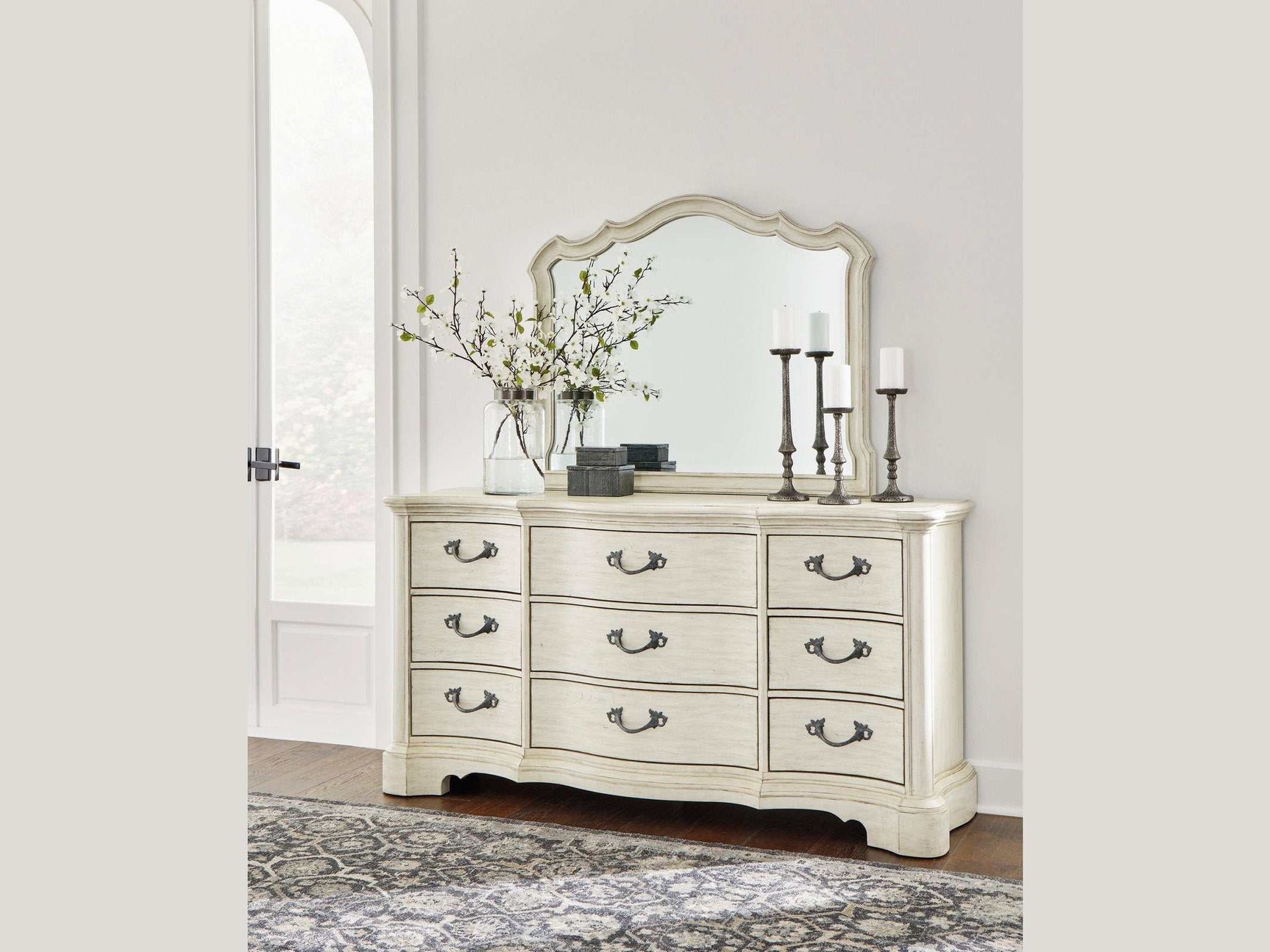 Arlendyne Antique White Dresser & Mirror - Ornate Home