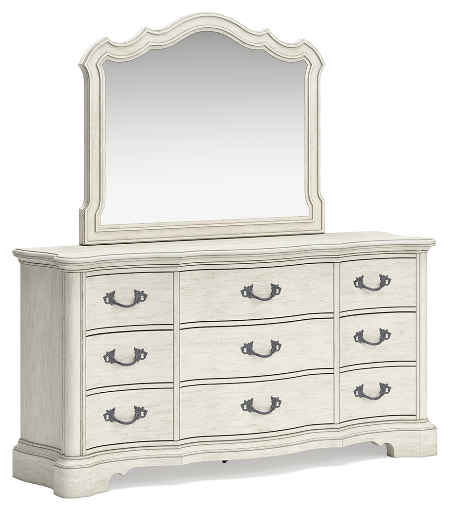 Arlendyne King Upholstered Bedroom Set with Dresser and Mirror - Ornate Home
