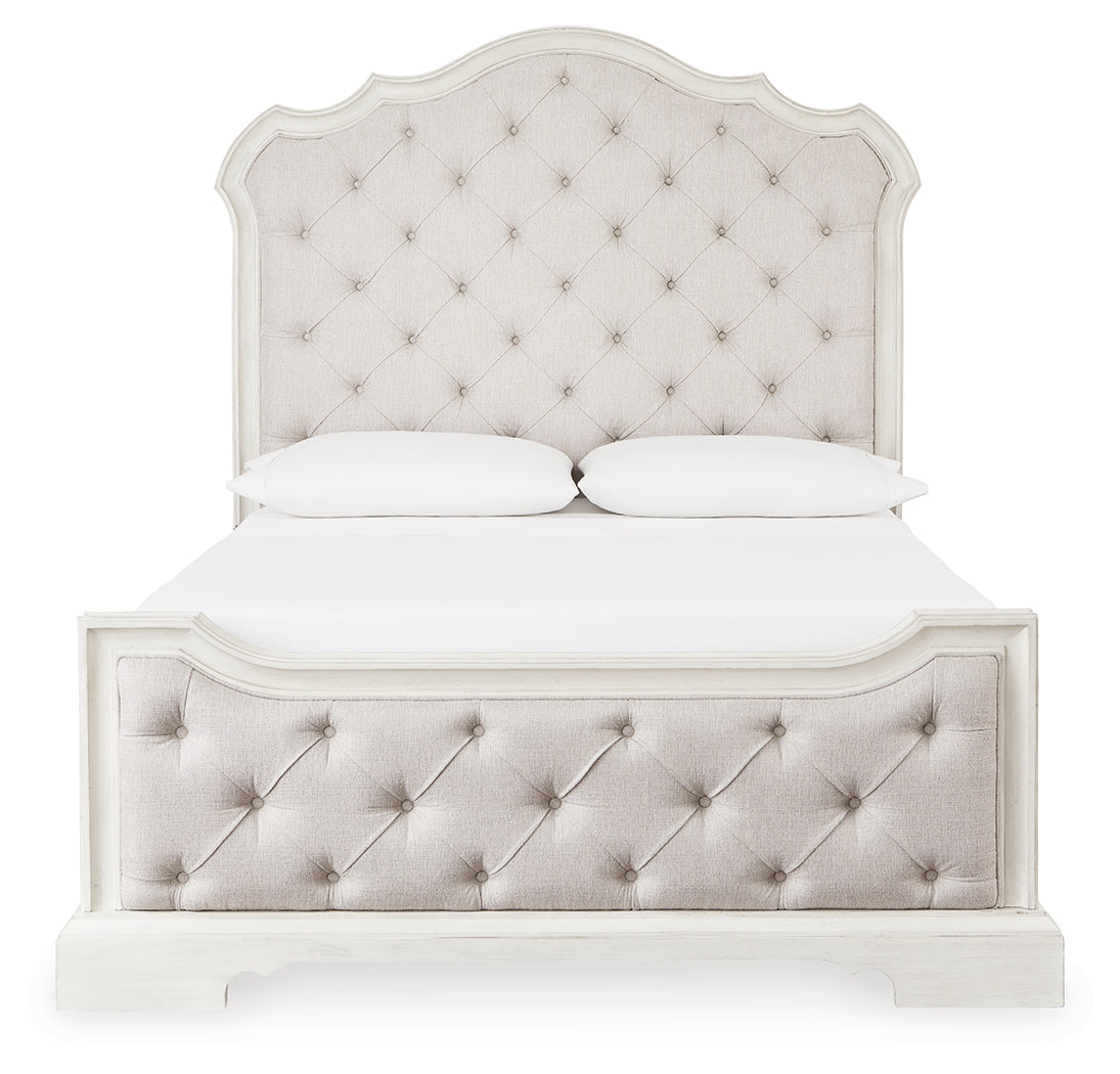 Arlendyne Queen Upholstered Bedroom set with, Dresser and Mirror - Ornate Home