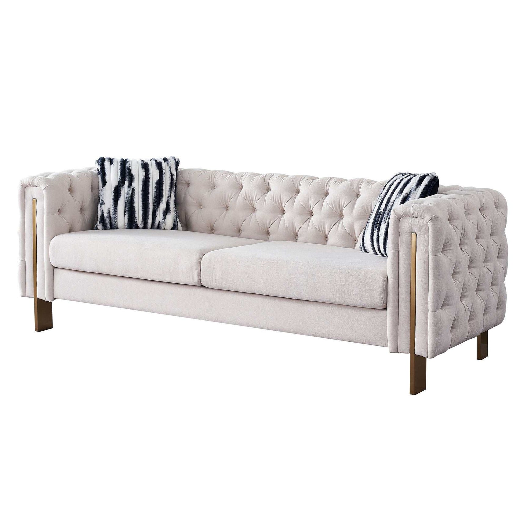 Arlene Modern Ivory Sofa Linen Square Arm Sofa, 84.25" W Couch, Beige - Ornate Home