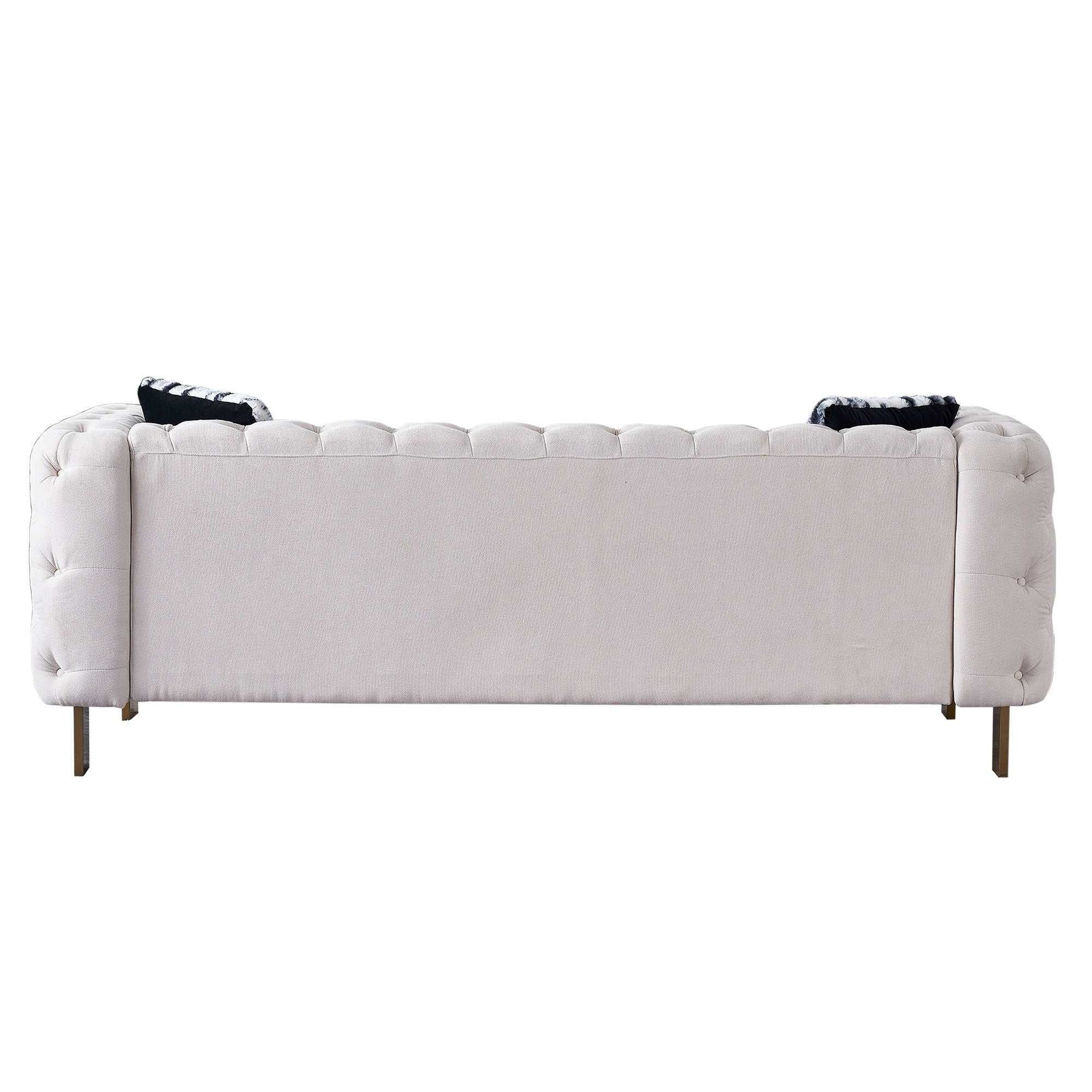Arlene Modern Ivory Sofa Linen Square Arm Sofa, 84.25" W Couch, Beige - Ornate Home