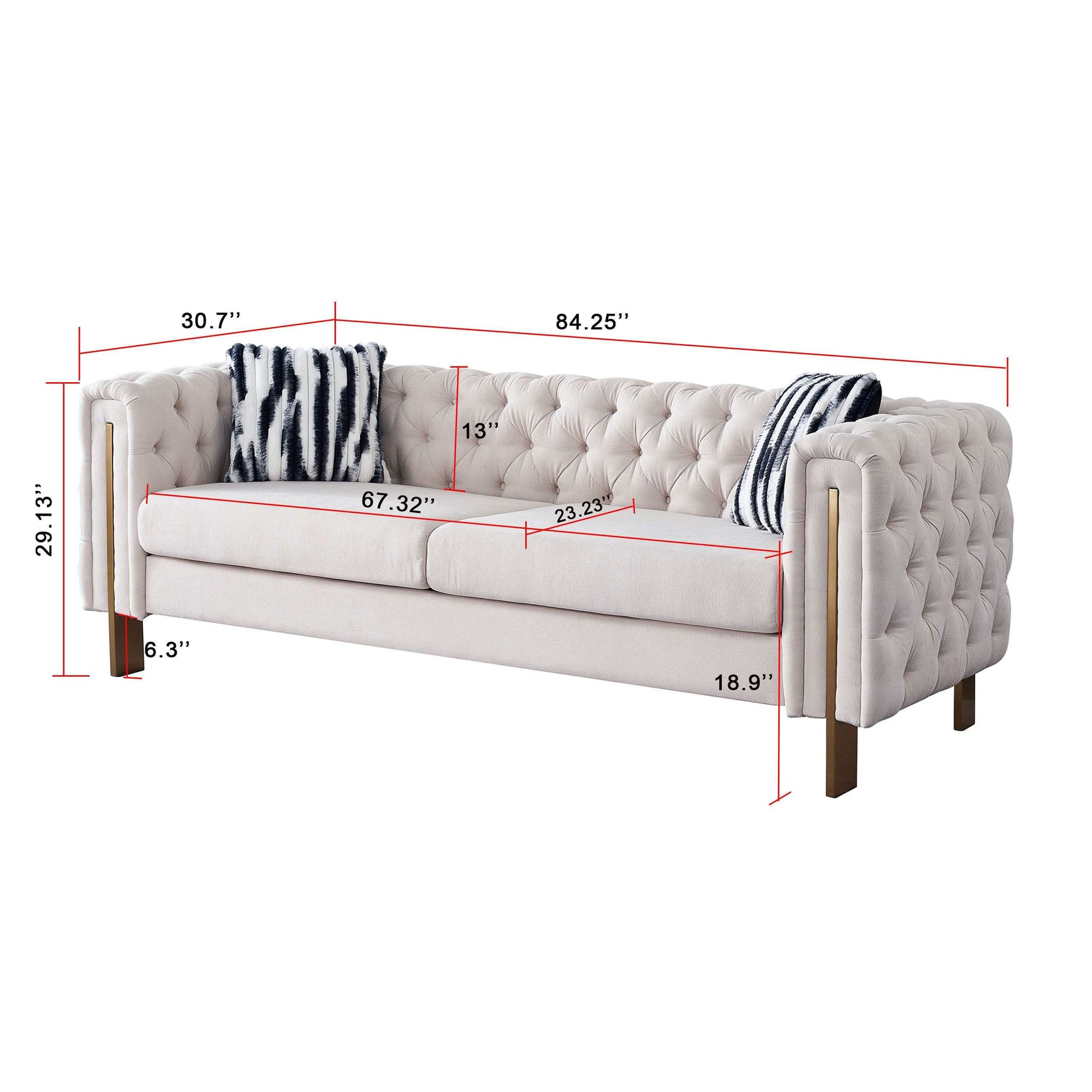 Arlene Modern Ivory Sofa Linen Square Arm Sofa, 84.25" W Couch, Beige - Ornate Home