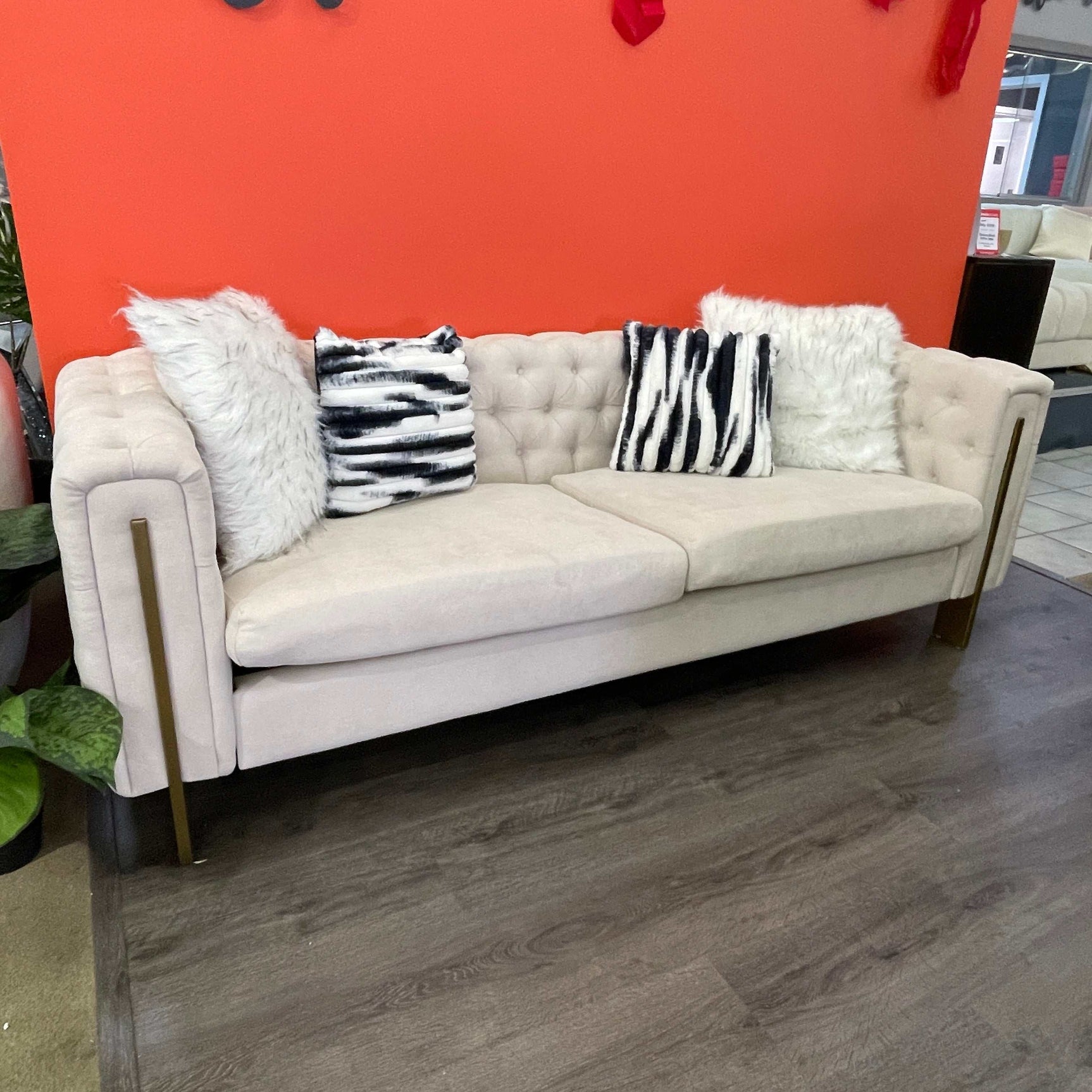 Arlene Modern Ivory Sofa Linen Square Arm Sofa, 84.25" W Couch, Beige - Ornate Home