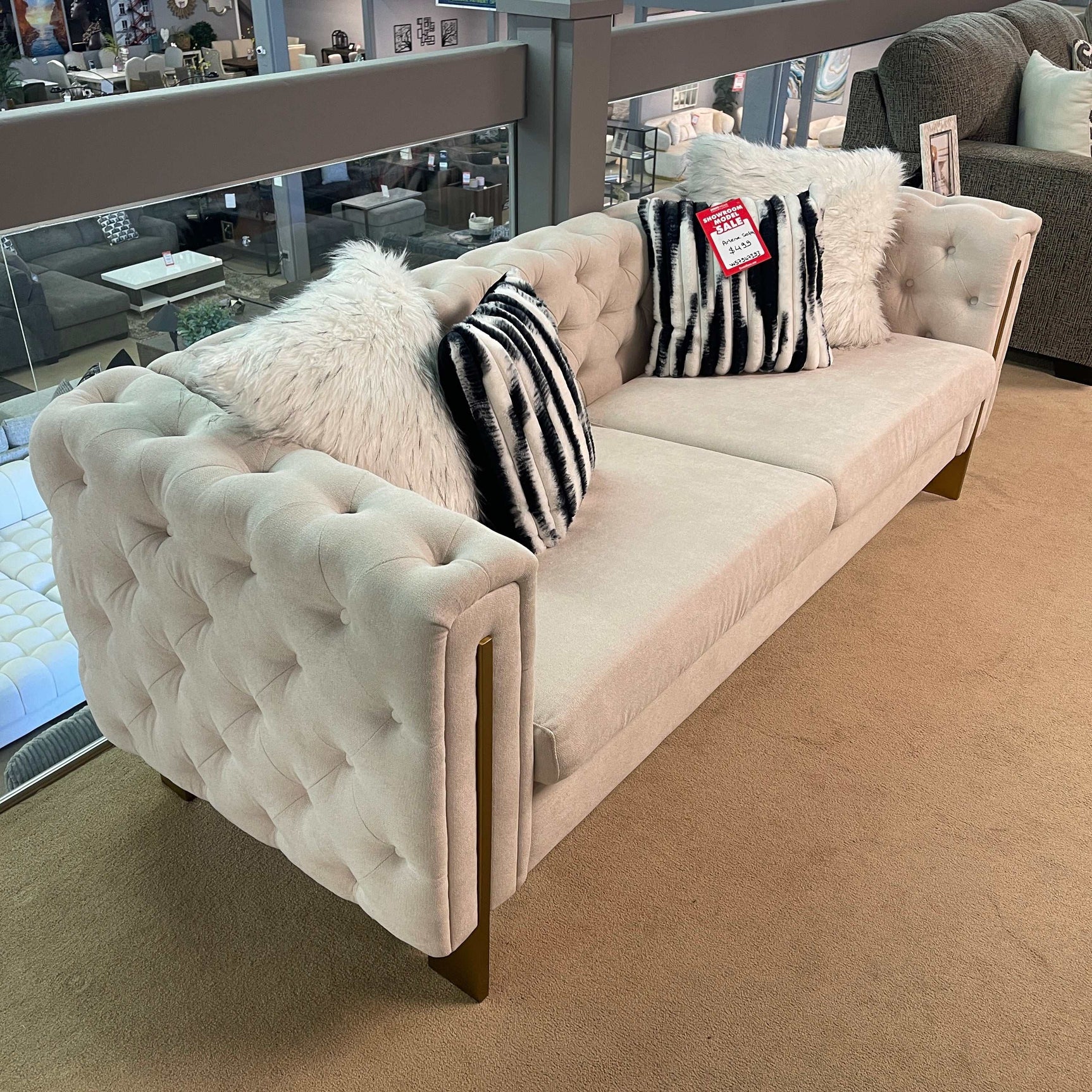 Arlene Modern Ivory Sofa Linen Square Arm Sofa, 84.25" W Couch, Beige - Ornate Home