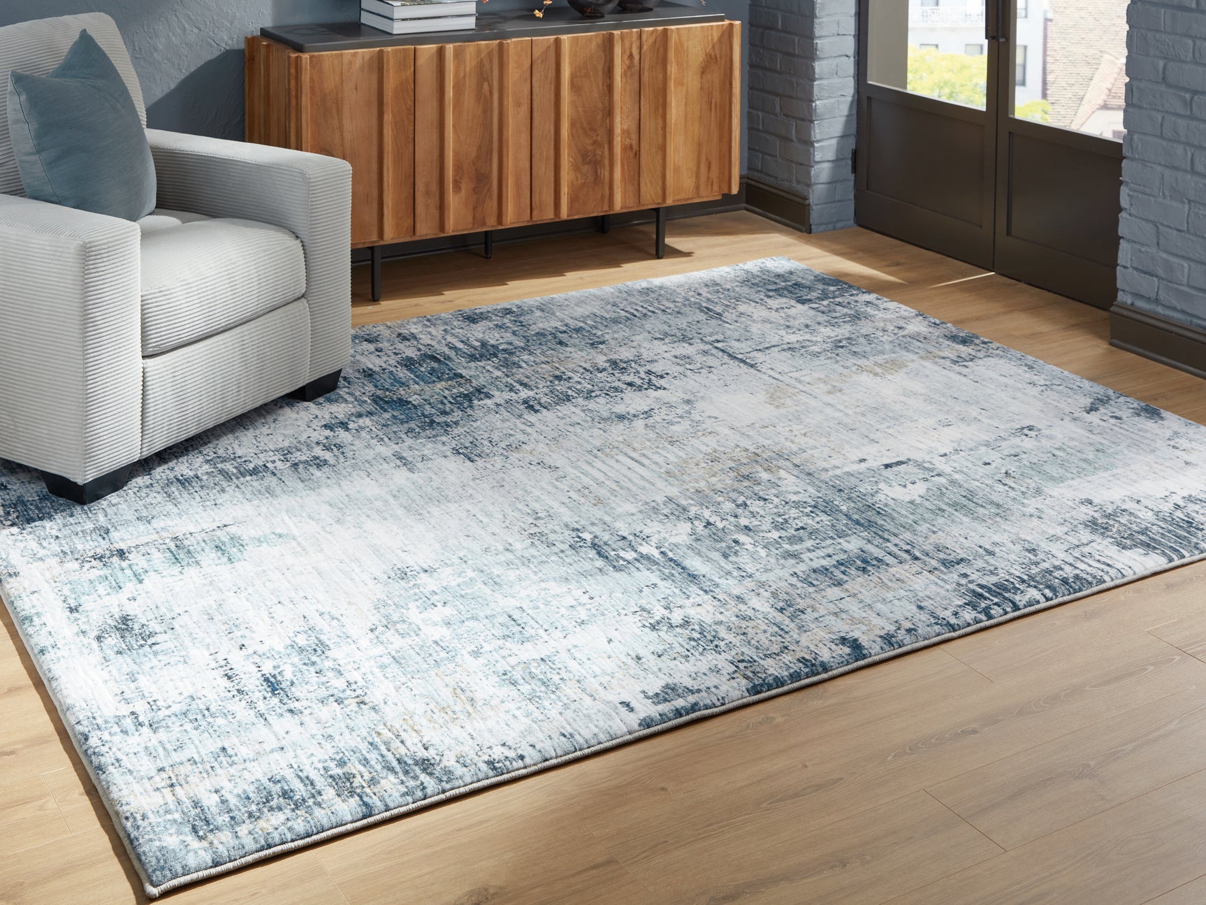 Arlenmont Blue/White/Brown Memory Foam Large Rug - Ornate Home