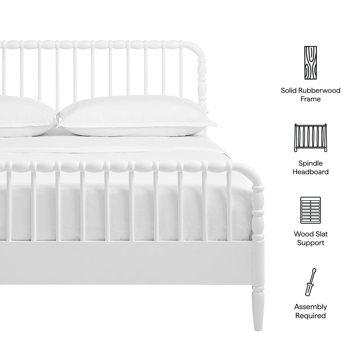 Arlette White Queen Size Wood Spindle Bed Frame - Ornate Home
