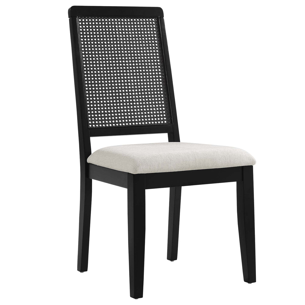 Arlo Black/Heathered Weave Ivory Faux Rattan and Wood Dining Side Chairs (Set of 2) - Ornate Home