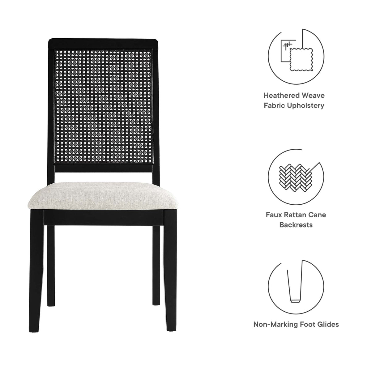 Arlo Black/Heathered Weave Ivory Faux Rattan and Wood Dining Side Chairs (Set of 2) - Ornate Home