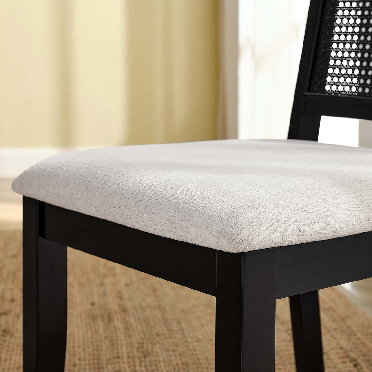 Arlo Black/Heathered Weave Ivory Faux Rattan and Wood Dining Side Chairs (Set of 2) - Ornate Home