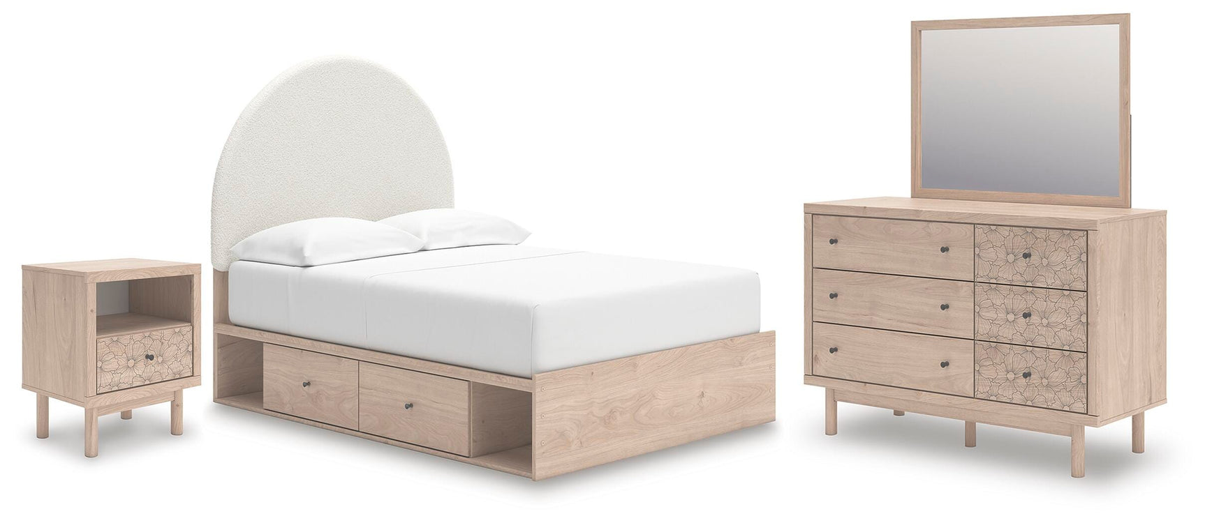 Arloster Brown/Tan/White Full Panel Storage Bed, Dresser, Mirror and Nightstand - Ornate Home