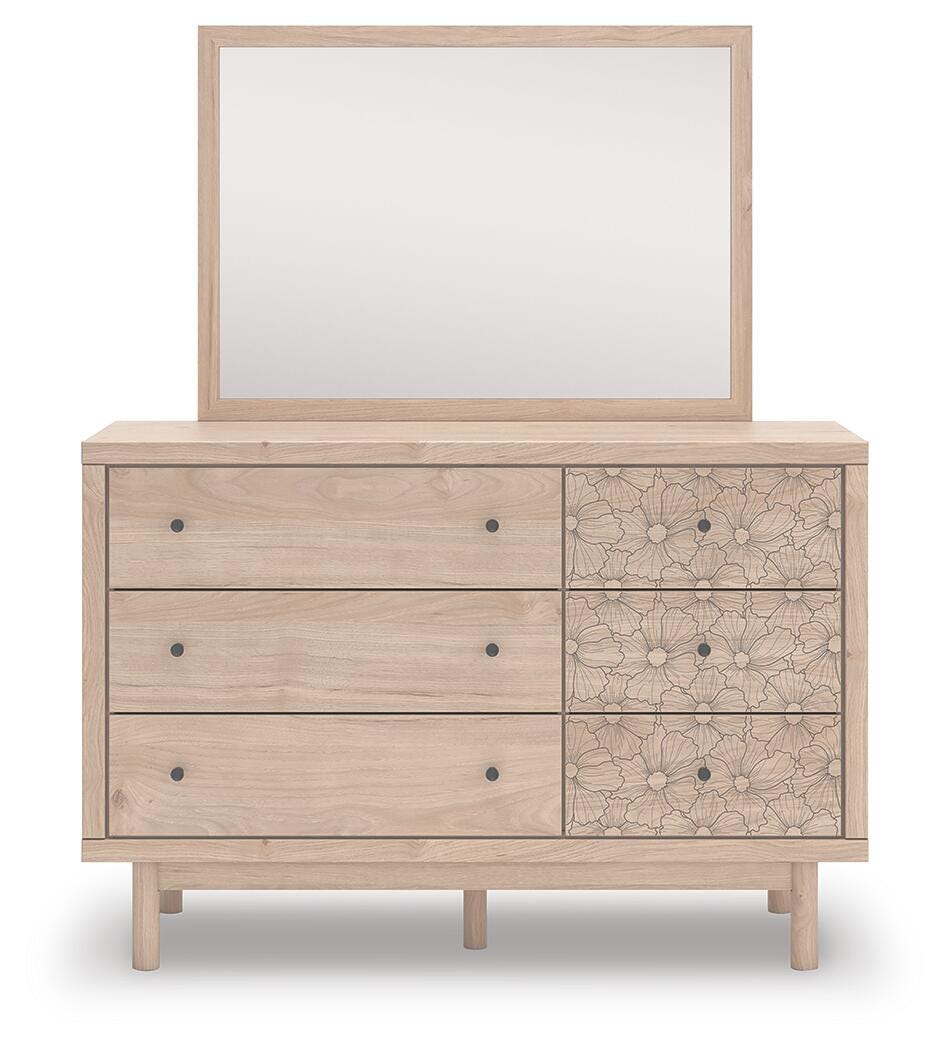 Arloster Brown/Tan/White Full Panel Storage Bed, Dresser, Mirror and Nightstand - Ornate Home