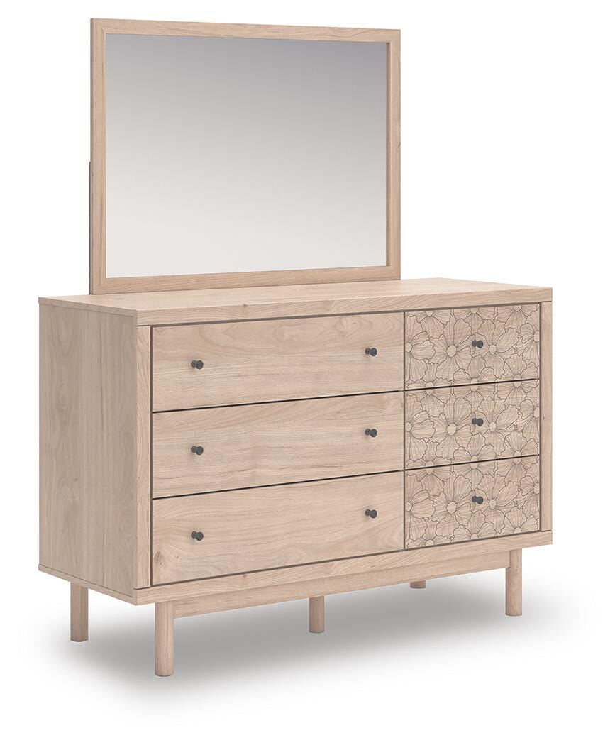 Arloster Brown/Tan/White Full Panel Storage Bed, Dresser, Mirror and Nightstand - Ornate Home