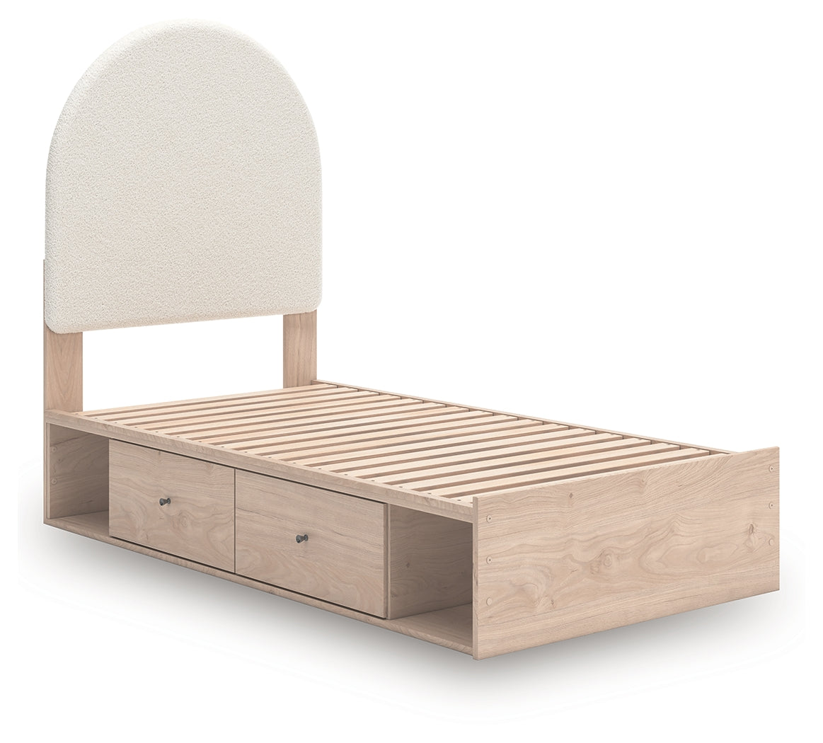 Arloster Tan/White Twin Upholstered Panel Bed with 4 Drawers Storage (Online Special Price) - Ornate Home