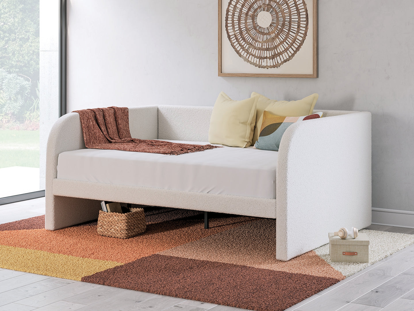 Arloster White/Tan Full Upholstered Day Bed, Dresser and Mirror (Online Special Price) - Ornate Home