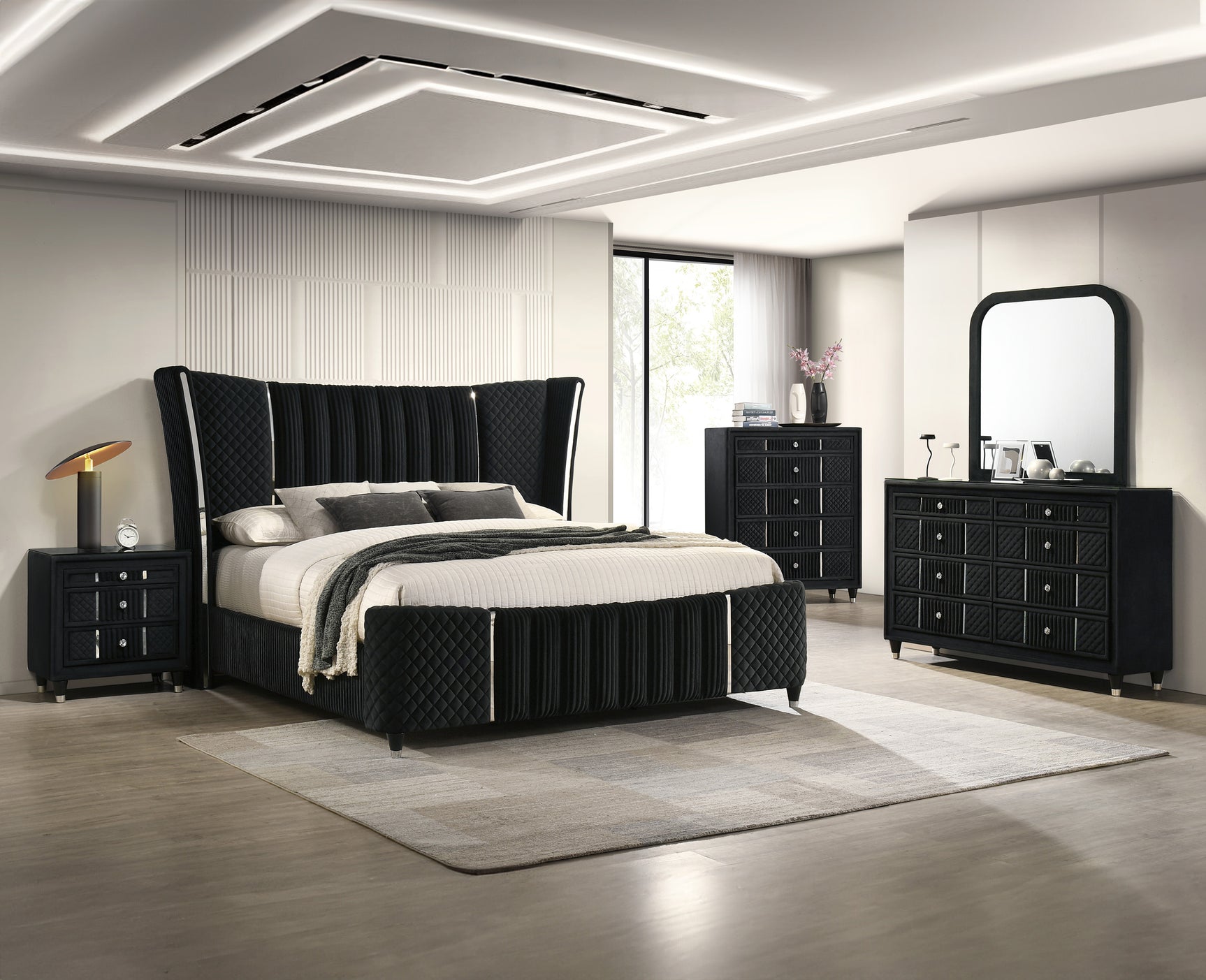 Armany Black Upholstered King Bed - Ornate Home