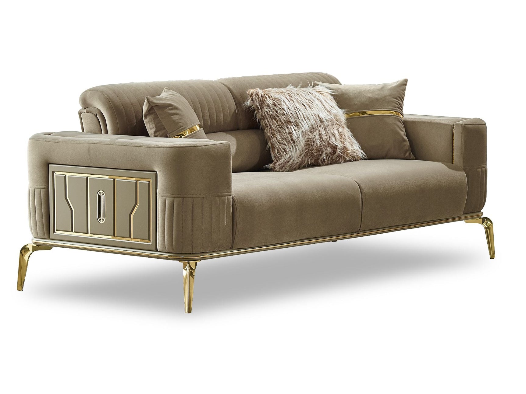Armoni Beige Convertible Loveseat With Gold Legs