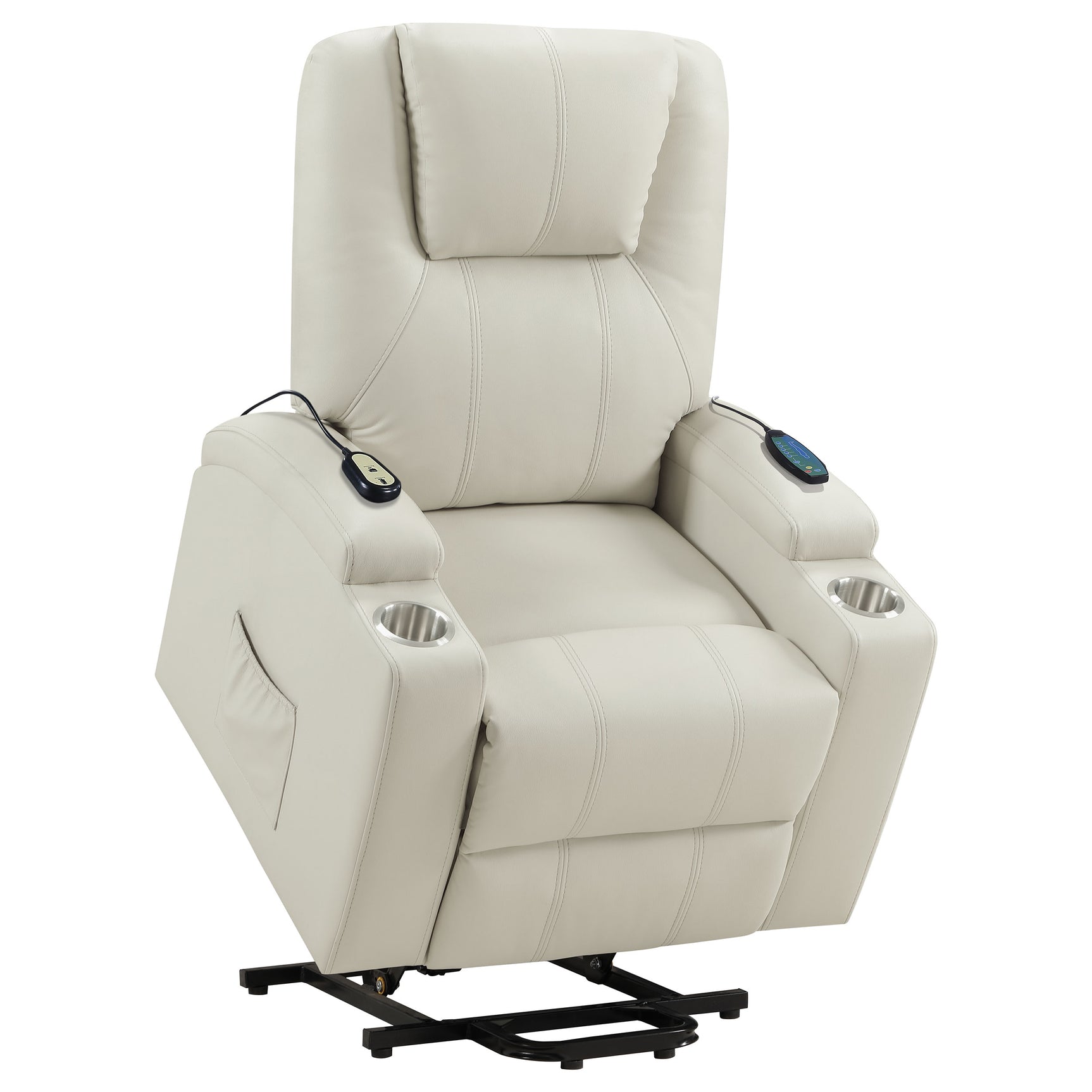 Armstrong Ivory Upholstered Power Lift Massage Recliner - Ornate Home