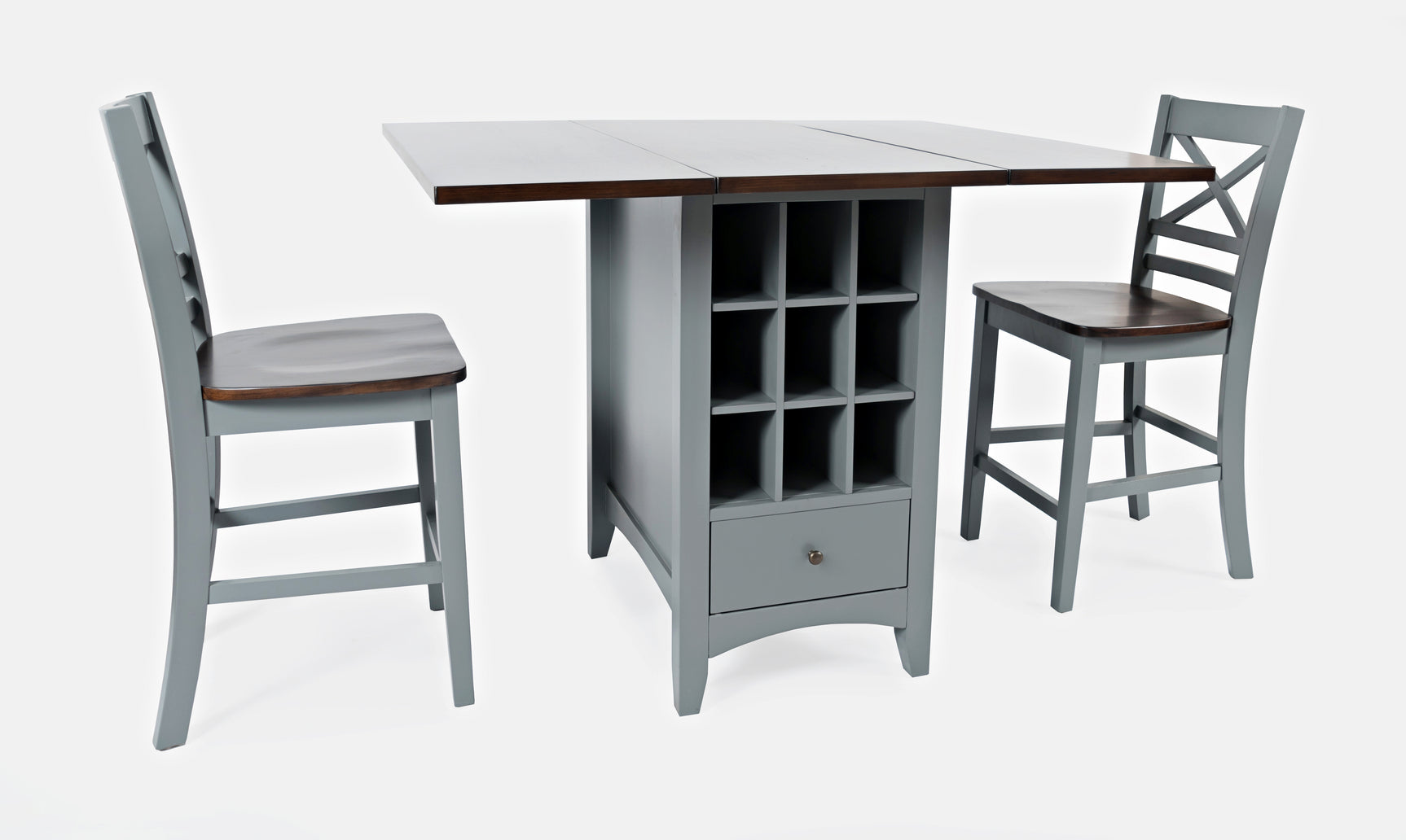 Asbury Park Grey/Autumn Brown Counter Drop Leaf Table w/ 2 X-Back Stools - Ornate Home