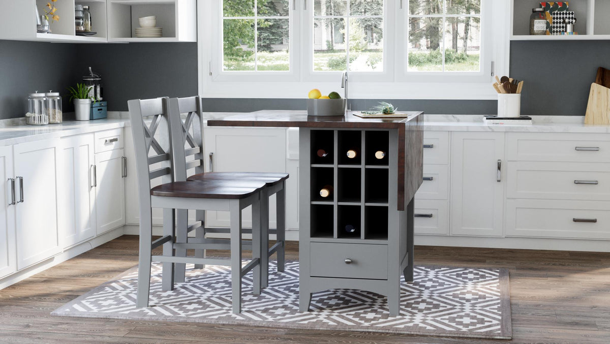 Asbury Park Grey/Autumn Brown Counter Drop Leaf Table w/ 2 X-Back Stools - Ornate Home