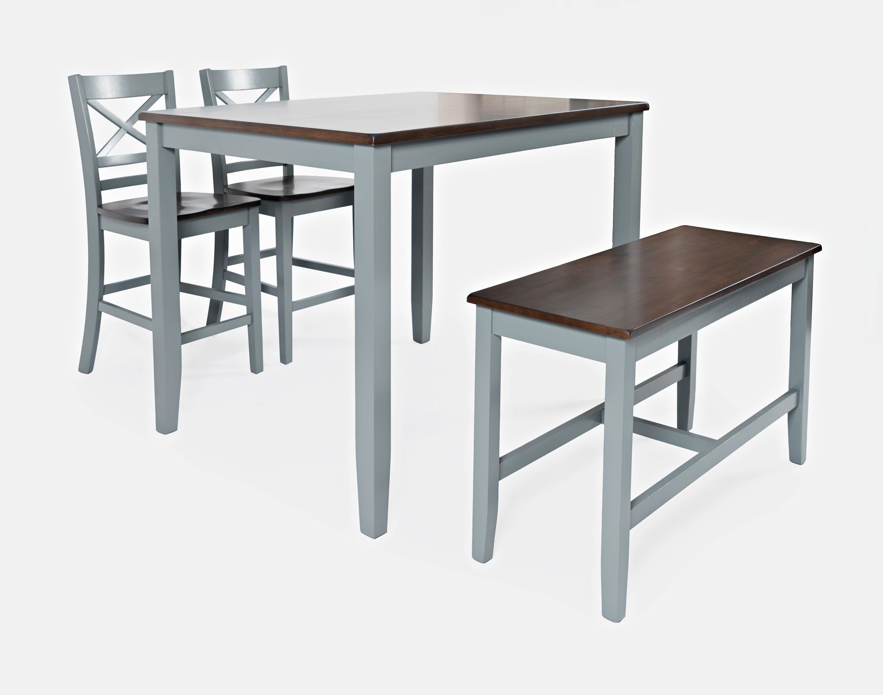 Asbury Park Grey/Autumn Brown Counter Height Dining Table, (2) Stools, Bench - Ornate Home