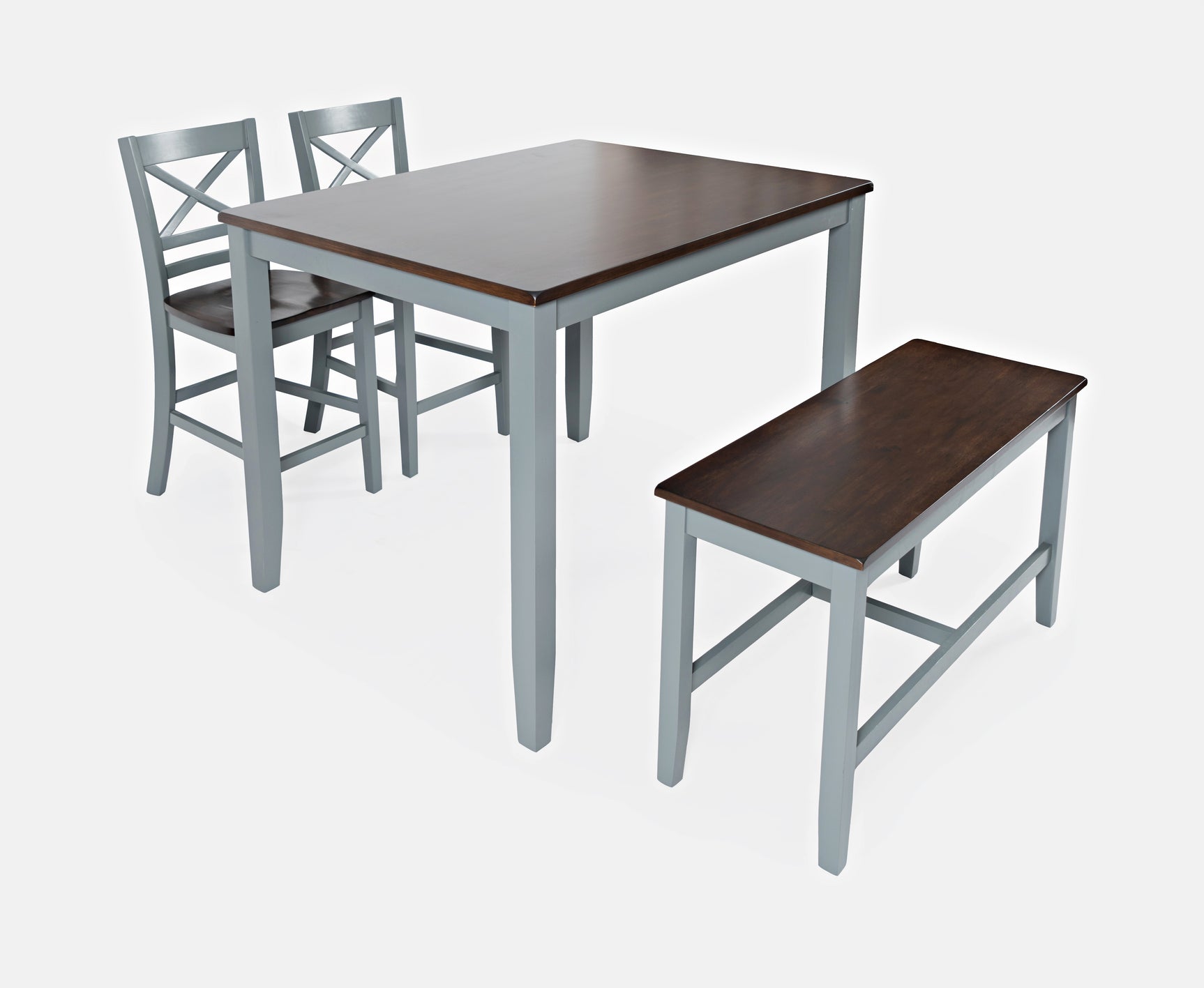 Asbury Park Grey/Autumn Brown Counter Height Dining Table, (2) Stools, Bench - Ornate Home