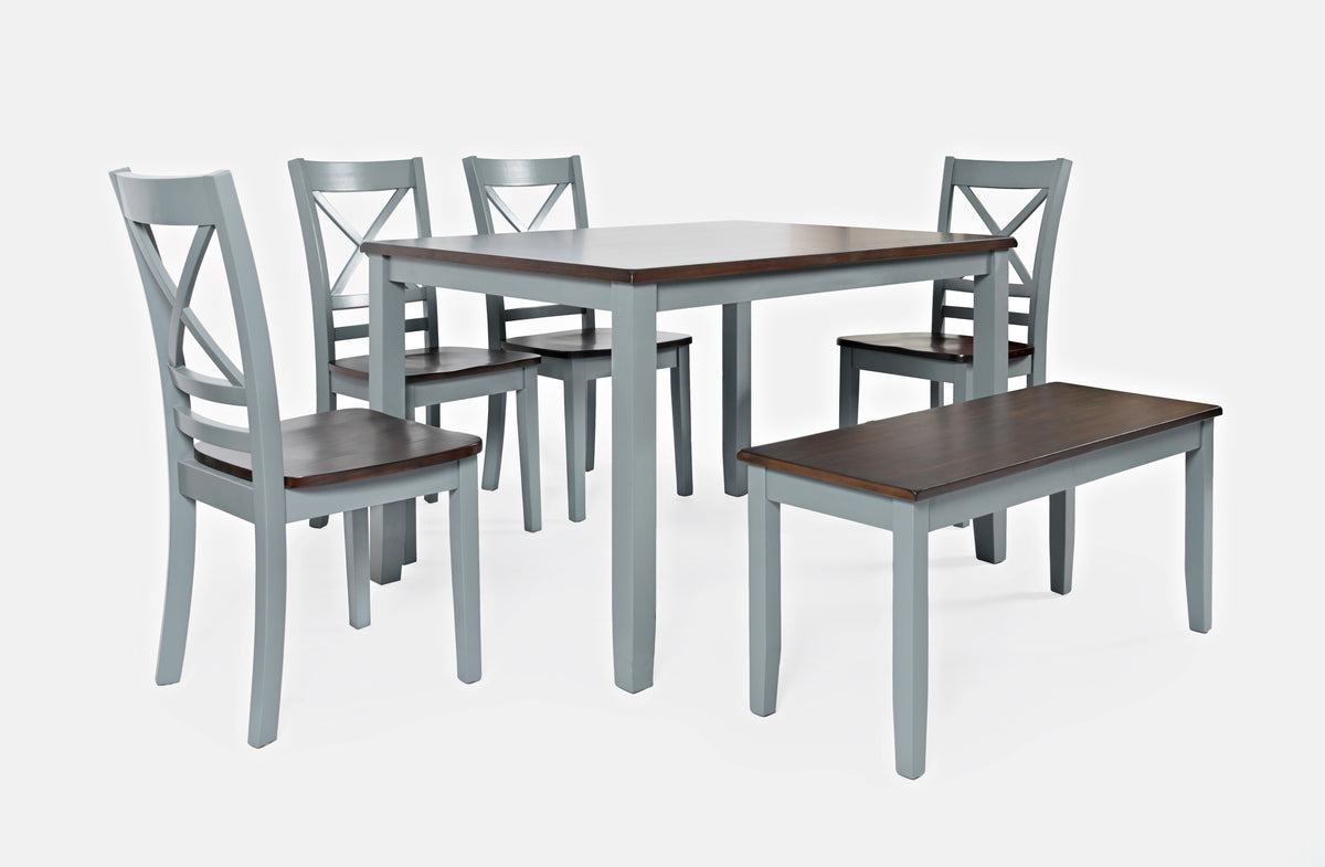 Asbury Park Grey/Autumn Brown Dining Table w/ 4 Chairs, Bench - Ornate Home